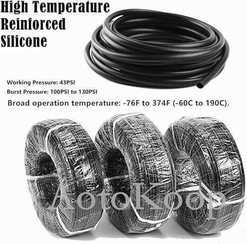 Miniatura 4 de Tubo de vacío de silicona de 18, manguera de 32.8 pies, 130 PSI presión máxima, color negro (diámetro interior de 0.118 in, 32.8 ft)