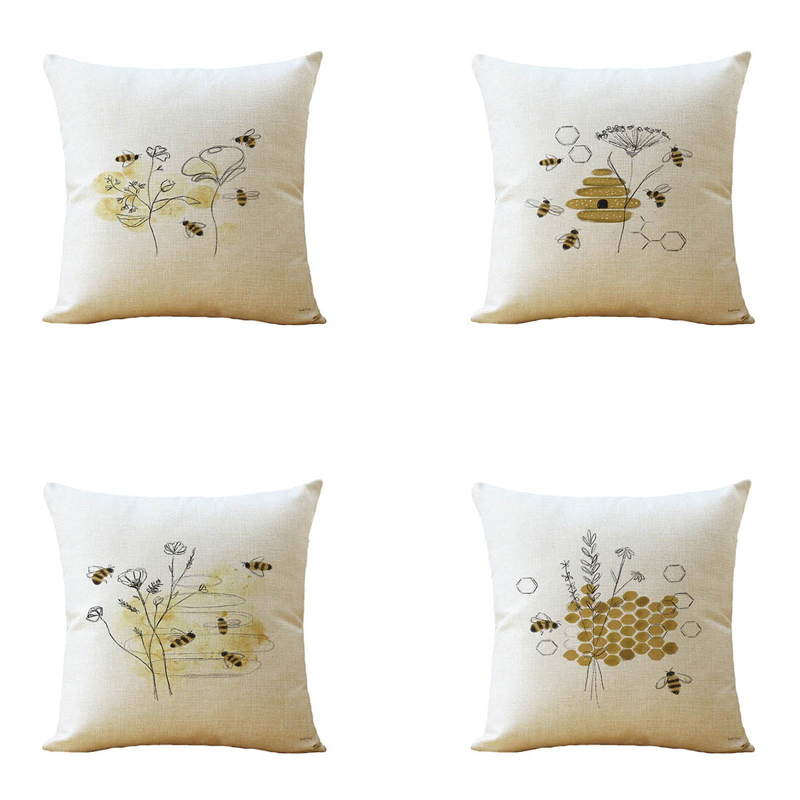Housse coussin 50x50cm lot de 4 en lin double face pour canapé et salon