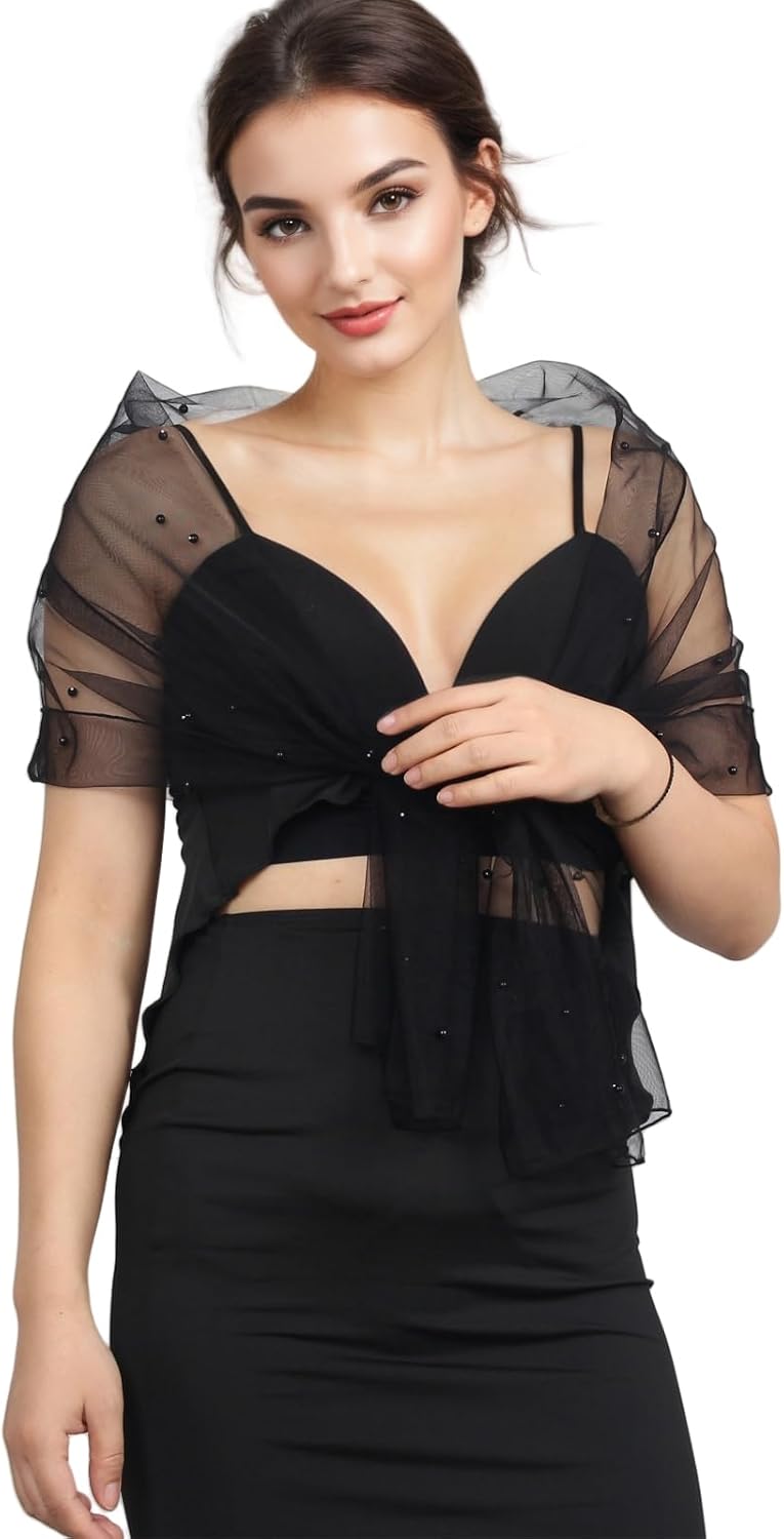 Pearl Bridal Shawl Soft Tulle Evening Dress Shawl Bridal Scarf Wedding Wraps Women Fashion Capes