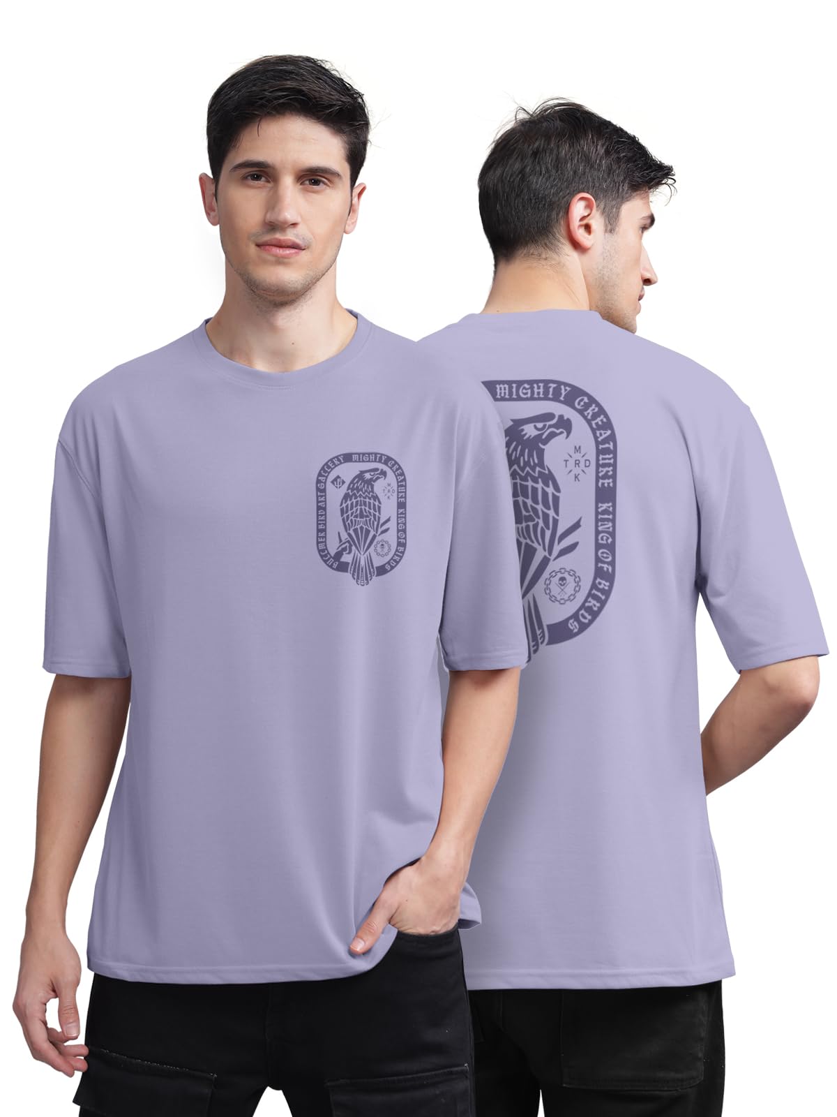 BULLMER Red Front and Back Printed/Colourblock Baggy/Oversized Tshirt for Men