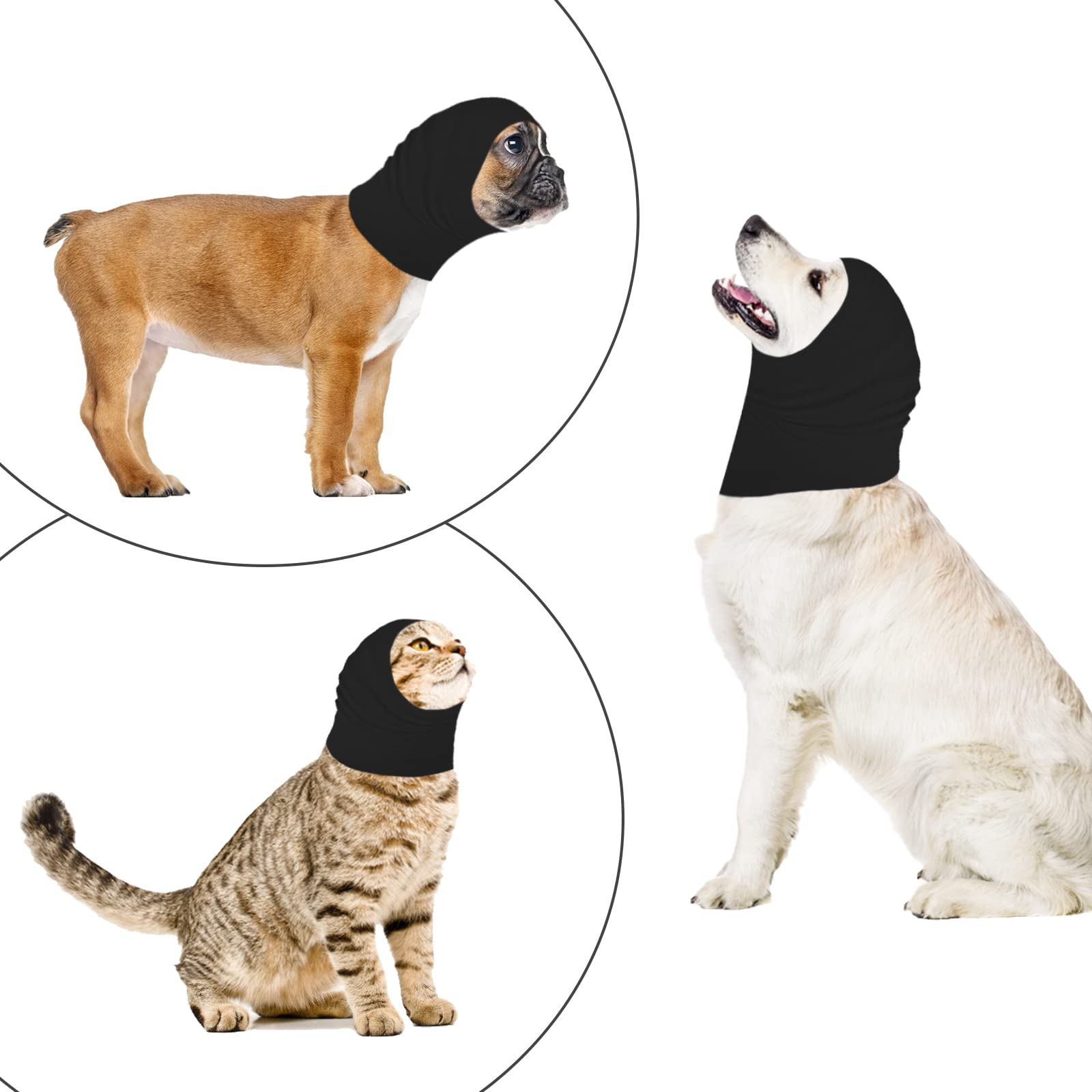 Cache-Oreilles pour Chien et Chat - Protection Auditive et Contre Le Bruit - Cache-Cou pour Le Bain et Le Toilettage (Noir, M)