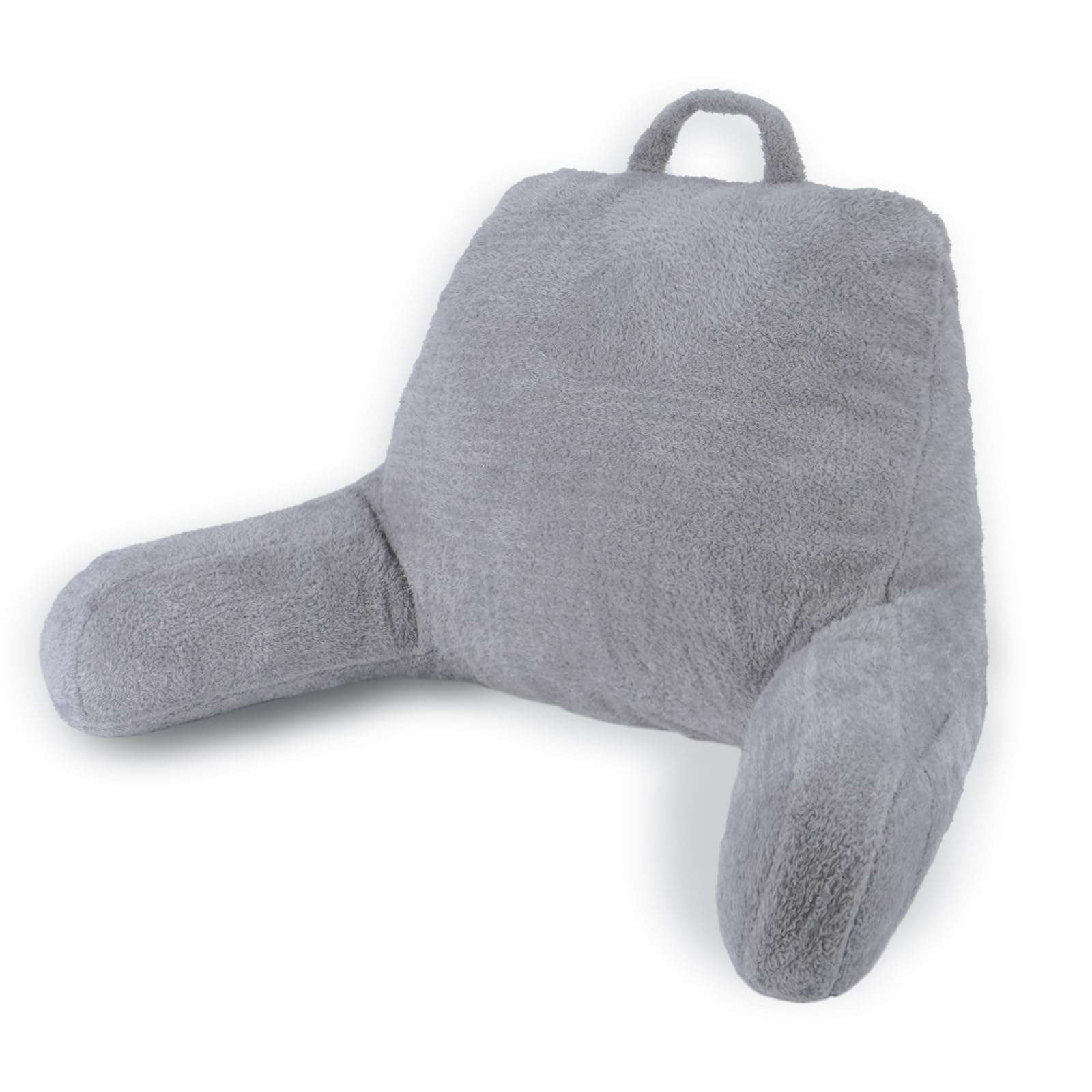 Blissful Diary Plush Velvet Reading Pillow for Kids/Teens/Adults, Back Rest Pillow for Sitting Up in Bed with Shredded Memory Foam, Includes Arms and Washable Cover, Light Gray