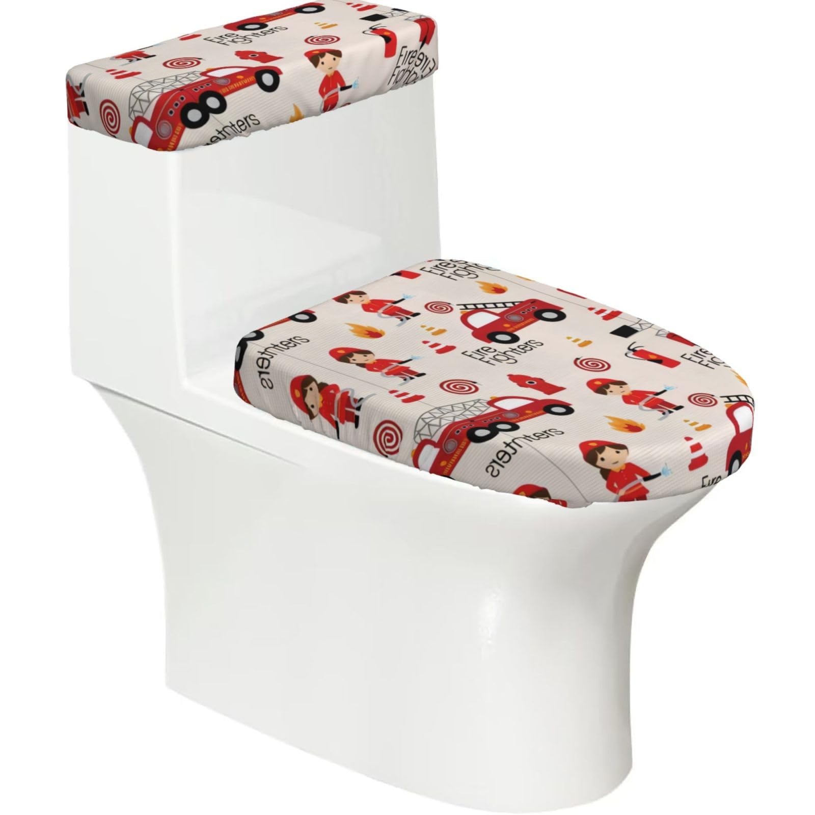 Mrowyc Boys Black Little And Girls In Firefighters Printed Toilet Seat Set - Set Of 2 - Universal Toilet Seat Cover - Housewarming Birthday Christmas Gift