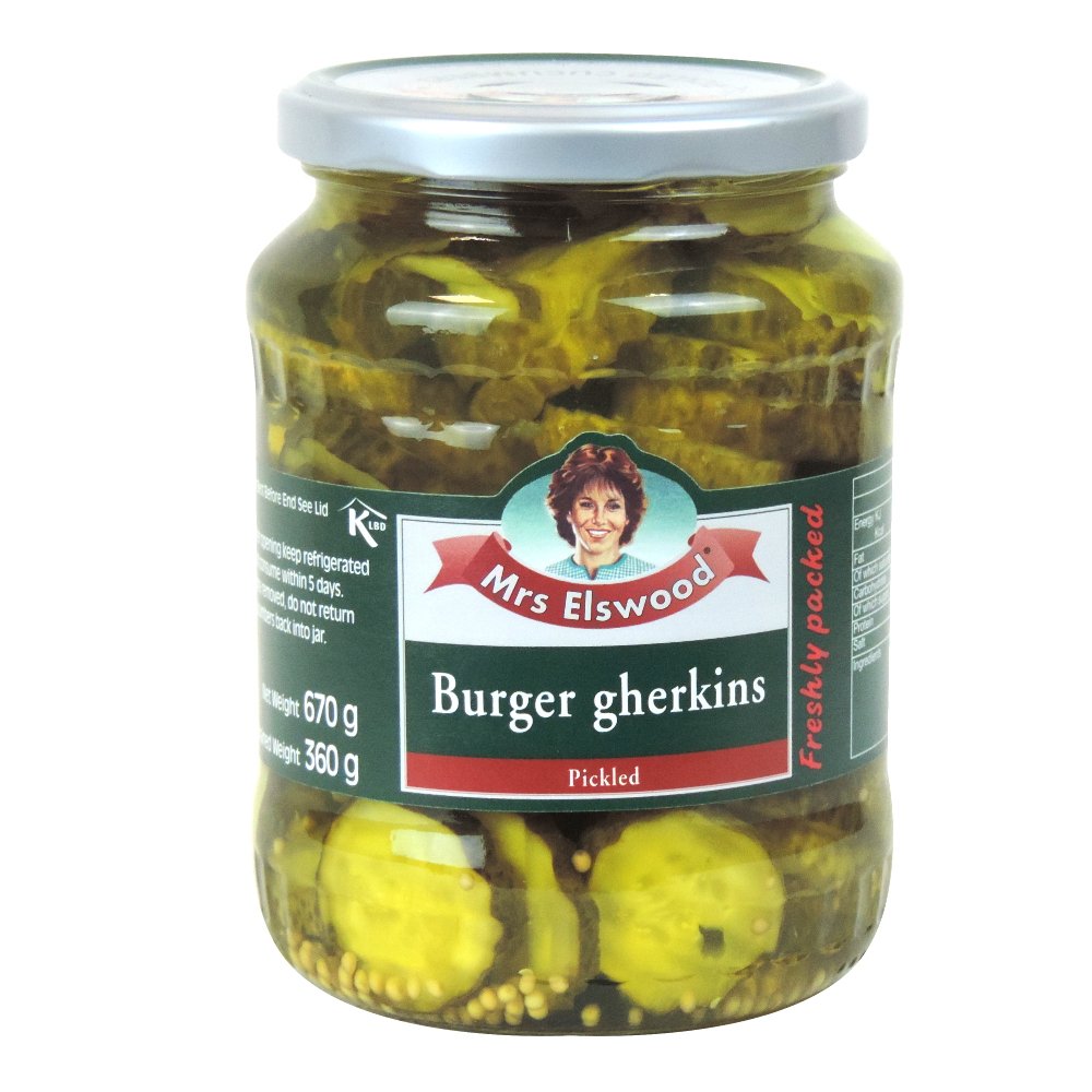 Mrs Elswood - Burgers Gherkins Pickled - 670g (Case of 6)