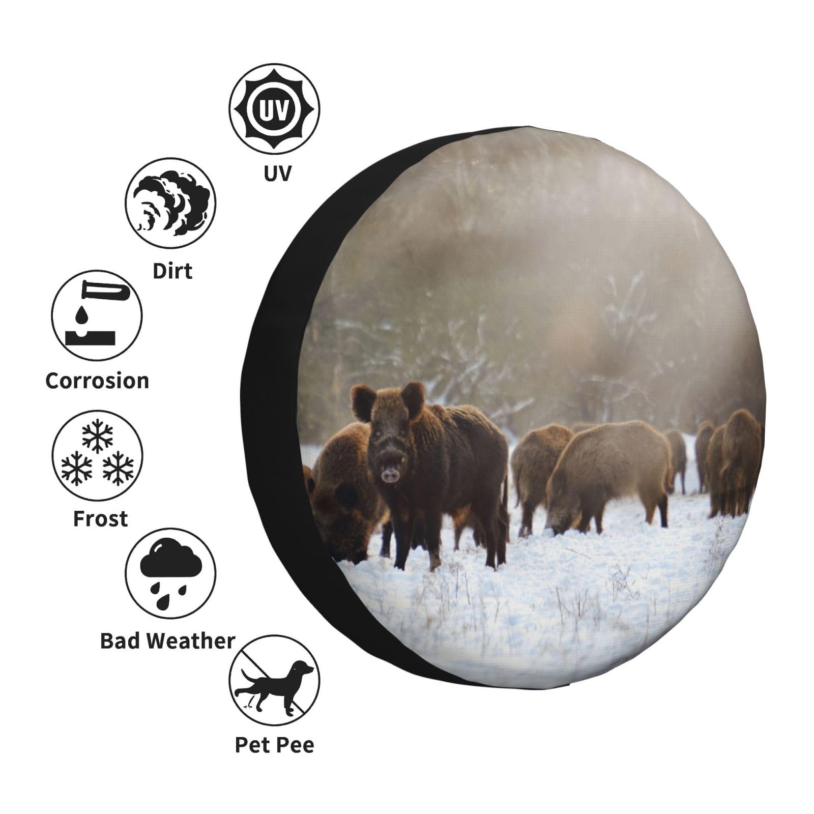 Housse De Roue De Secours Sanglier Forêt – Imperméable, Anti-UV, 38,1 Cm – Protège Et Sublime Votre Pneu De Rechange !