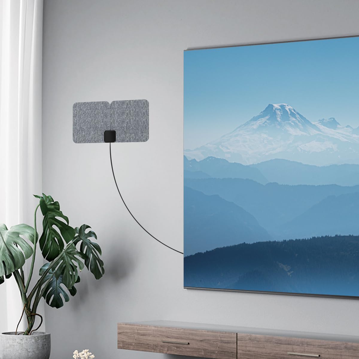 Five Star Antena de interior de TV HD amplificada ultrafina, rango de 60 millas, diseño plegable envuelto en tela para canales 4K 1080P VHF UHF para canales locales gratuitos, TV NEXTGEN, fácil