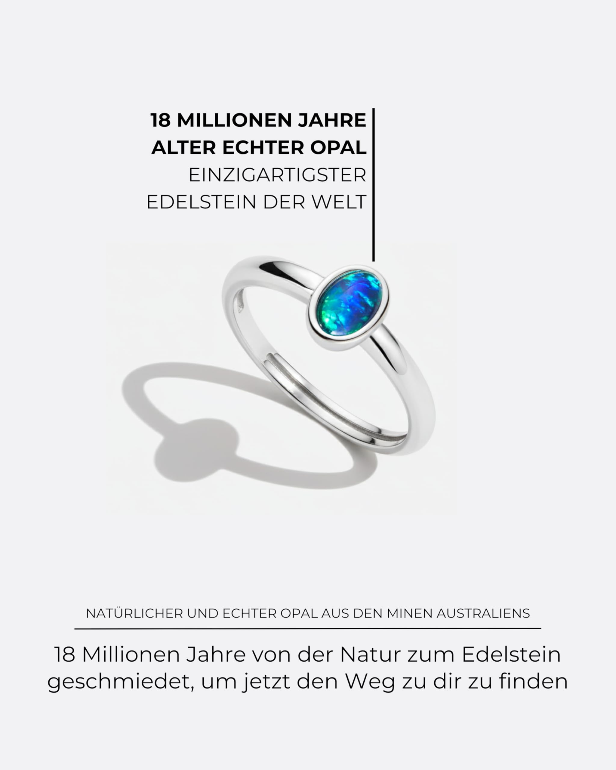 Damen Opal Ring Australischer Opal 925 Silber | Australischer Opal, 925 Sterling Silber, 18K Weißgoldbeschichtung, Verstellbare Kettenlänge