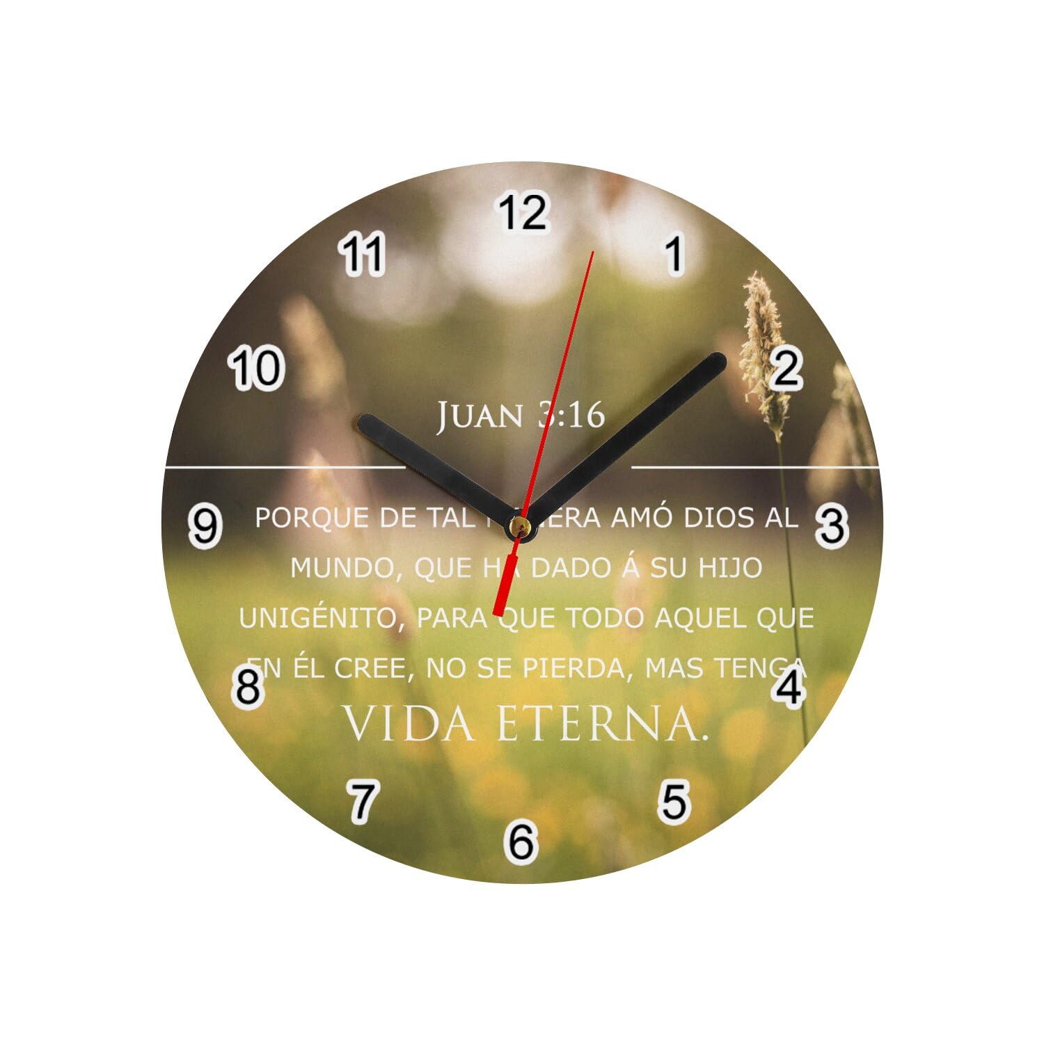 Horloge murale en verre Juan 3:16 de 20 cm blanche pour cuisine