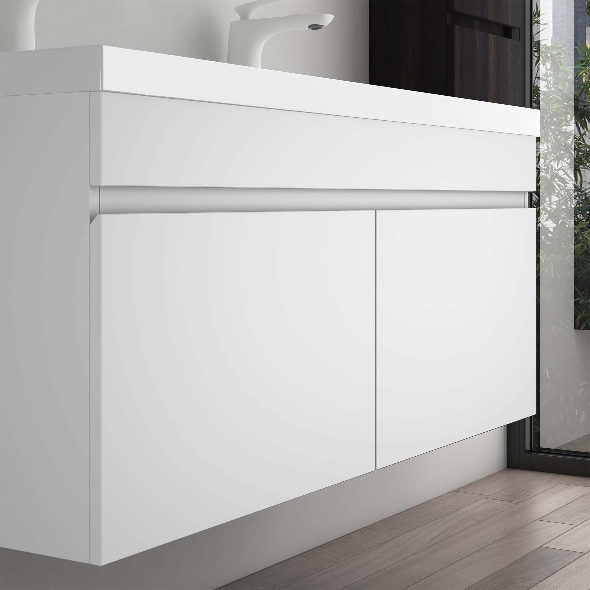 Mobile Bagno Sospeso 120 Cm Con Lavabo In Marmoresina - 4 Cassetti Soft Close - Foto 2