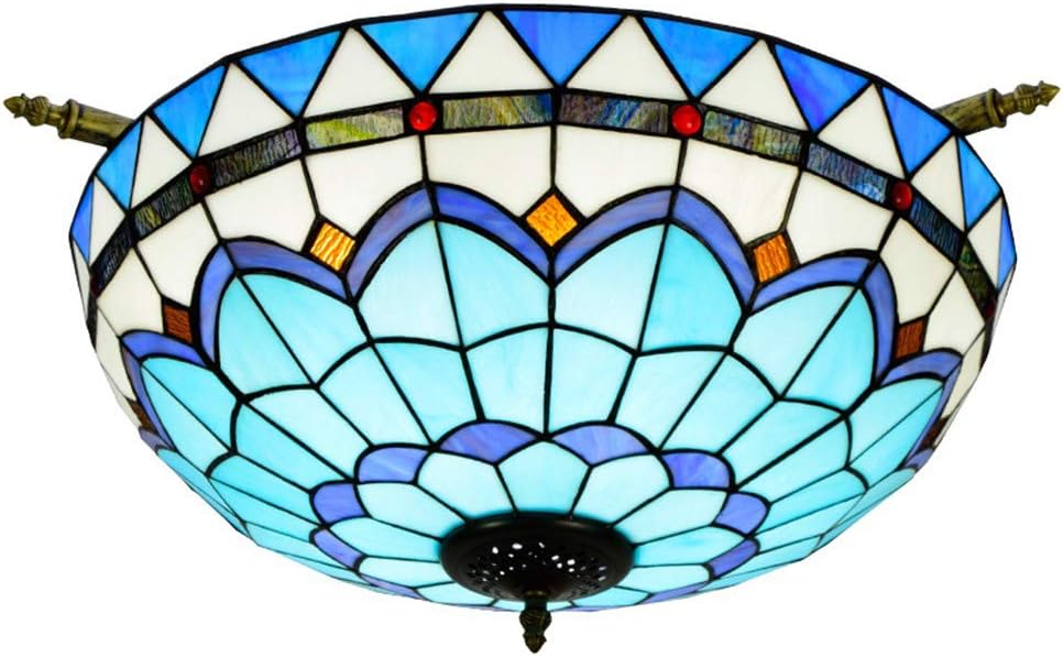 GDLight Mediterranean Ceiling Lamp Tiffany Style Vintage Phoenix Tail Handmade Stained Glass Ceiling Lights for Dining Room Living Room Bedroom Hallway,15cm b