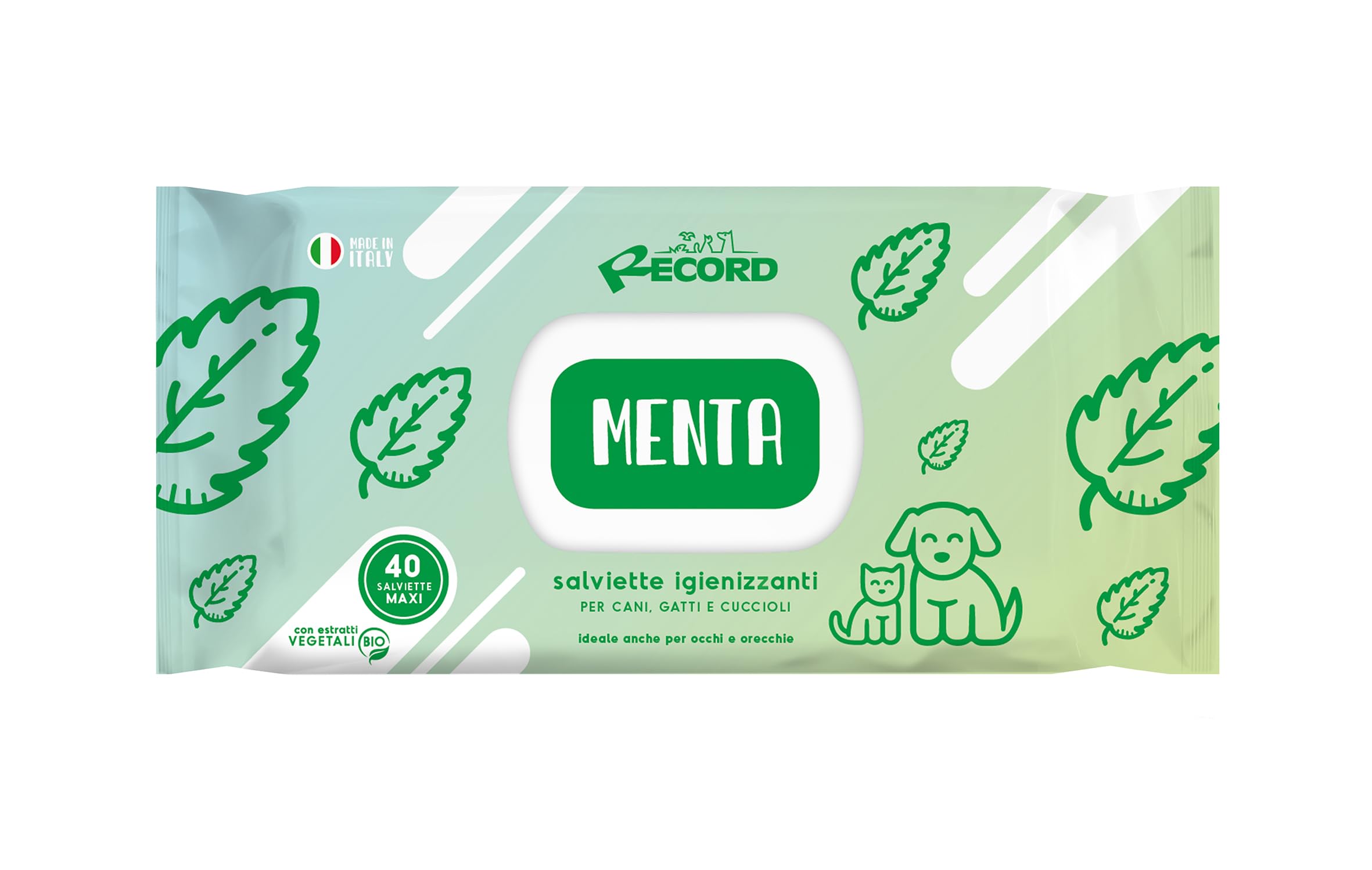 Record Wet sanitizing wipes for Dogs and Cats. Dog Wipes and Cat Wipes. Pack of 40. Pet Wipes for Hair, Paws, Muzzle and Eyes. Respect Skin and PH. Mint Aroma