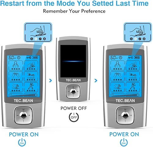 Miniatura 5 de TECBEAN Estimulador muscular TENS de 24 modos máquina TENS recargable con 8 almohadillas de electrodos gel americano masajeador de pulso eléctrico