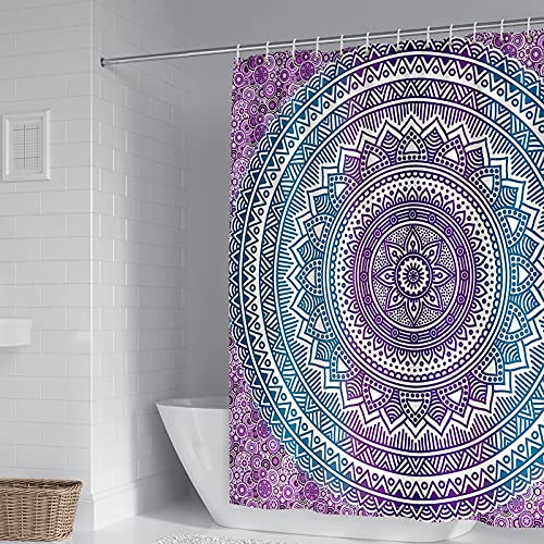 Rideau douche polyester mandala violet imperméable avec crochets - 2
