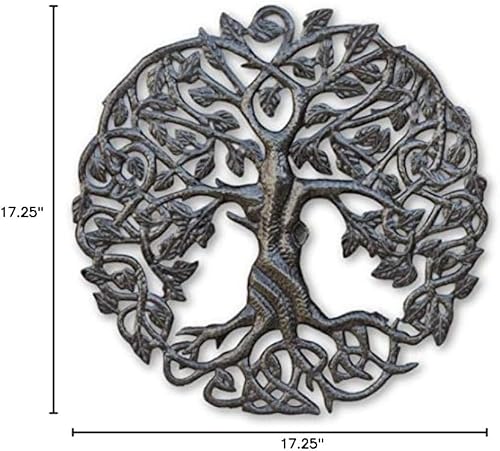 Miniatura 5 de Arte de pared de árbol de la vida, redondo de 17.25 pulgadas, decoración de arte de metal haitiano, árboles genealógicos celtas, placa moderna,