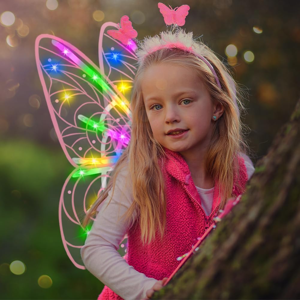 Ailes De Fée Électriques Lumineuses Avec Musique - Ailes De Papillon Mobiles LED Pour Filles, Cosplay, Halloween, Anniversaire Et Carnaval
