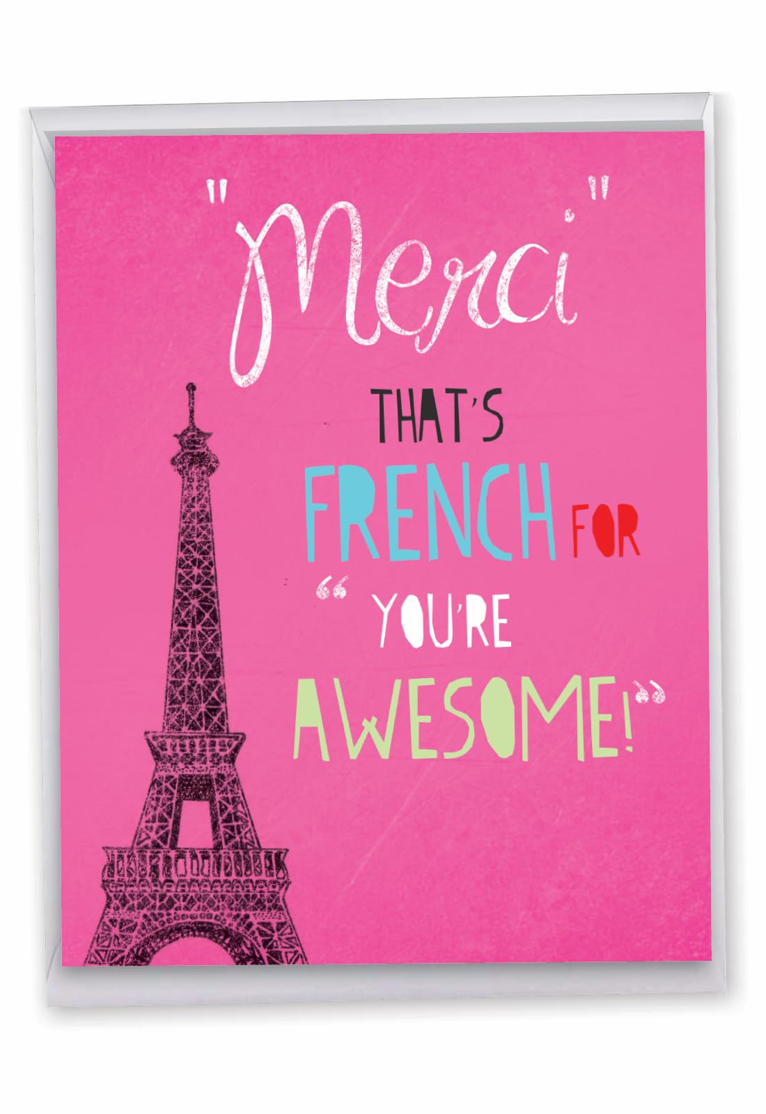 NobleWorks - Beautiful Thank You Card with Envelope (XL 8.25 x 9.75 Inch), Floral Paris, All Occasion Thank You Notecard - Merci That's French for