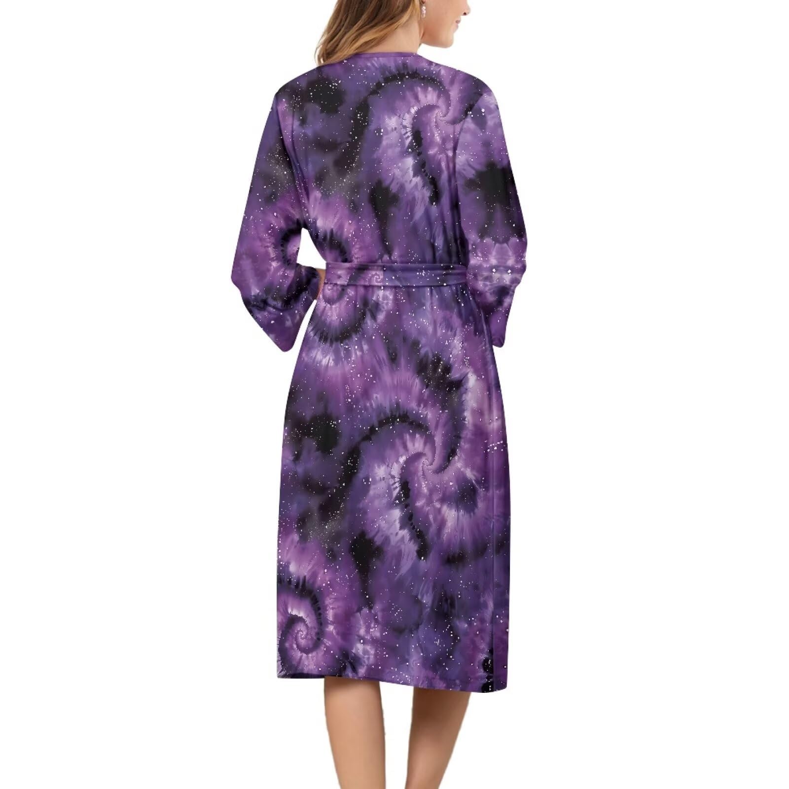 Loungwear - Camisón de manga larga para mujer, cuello en V con cinturón, ligero y holgado, para spa, noche, hogar, otoño e invierno