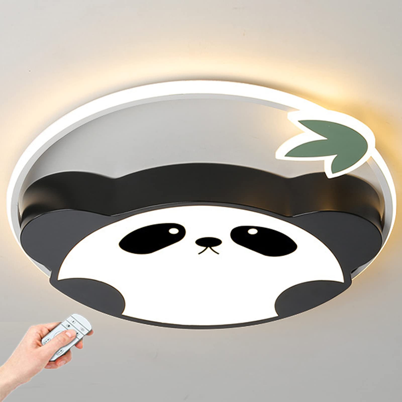 LINCCW Cartoon Children Ceiling lamp Dimmable Remote Control Decorative lamp Black Round Panda Ceiling Lighting LED Creative Children's lamp Acrylic Metal Boy Girl Bedroom Nursery Ø50x6cm 30W 2100lm