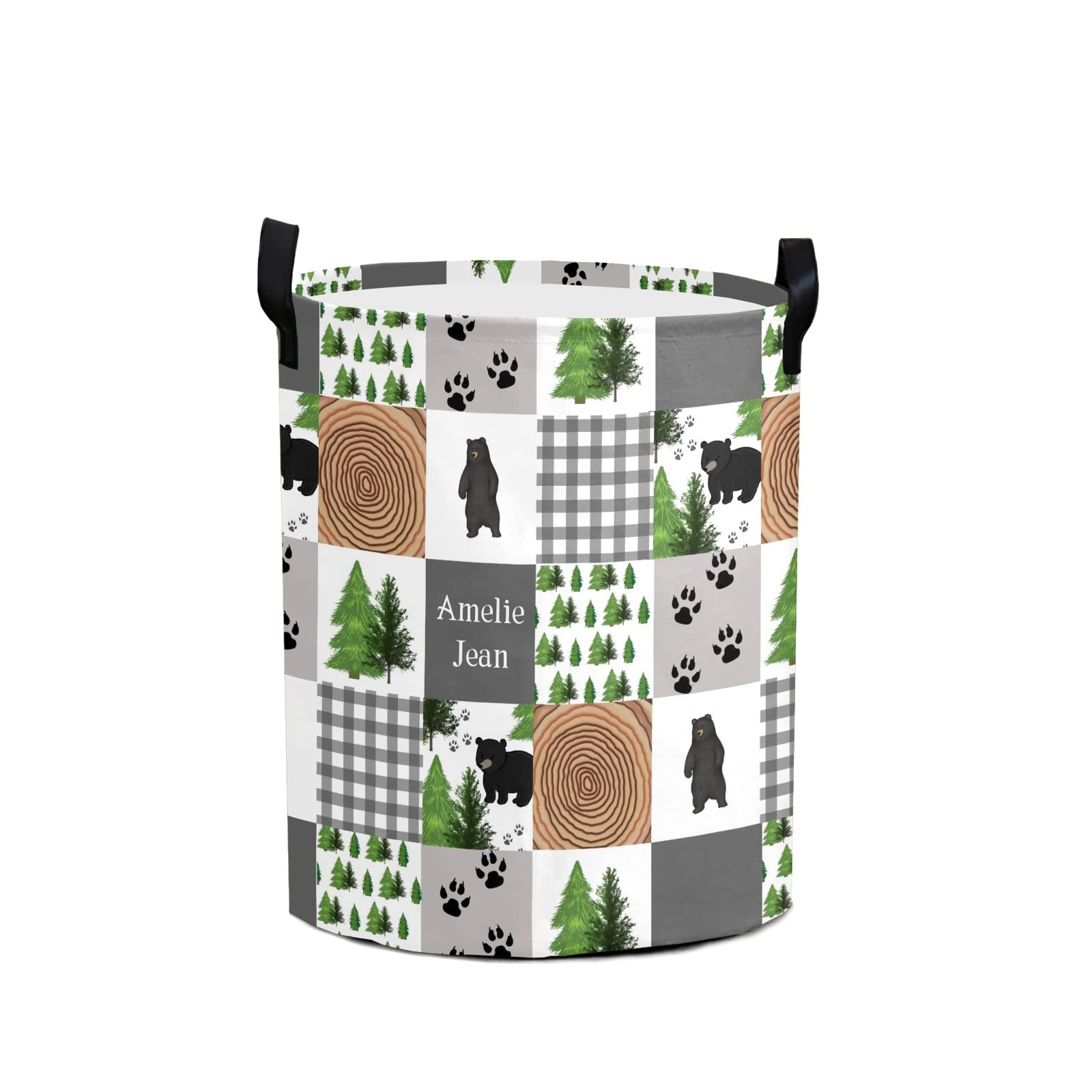 Woodland Forest Wild Bear Patchwork Storage Bin, Waterproof Oxford Fabric Clothes Basket Organizer for Laundry Hamper,Toy Bins,Gift Baskets, Bedroom, Clothes,Baby Nursery