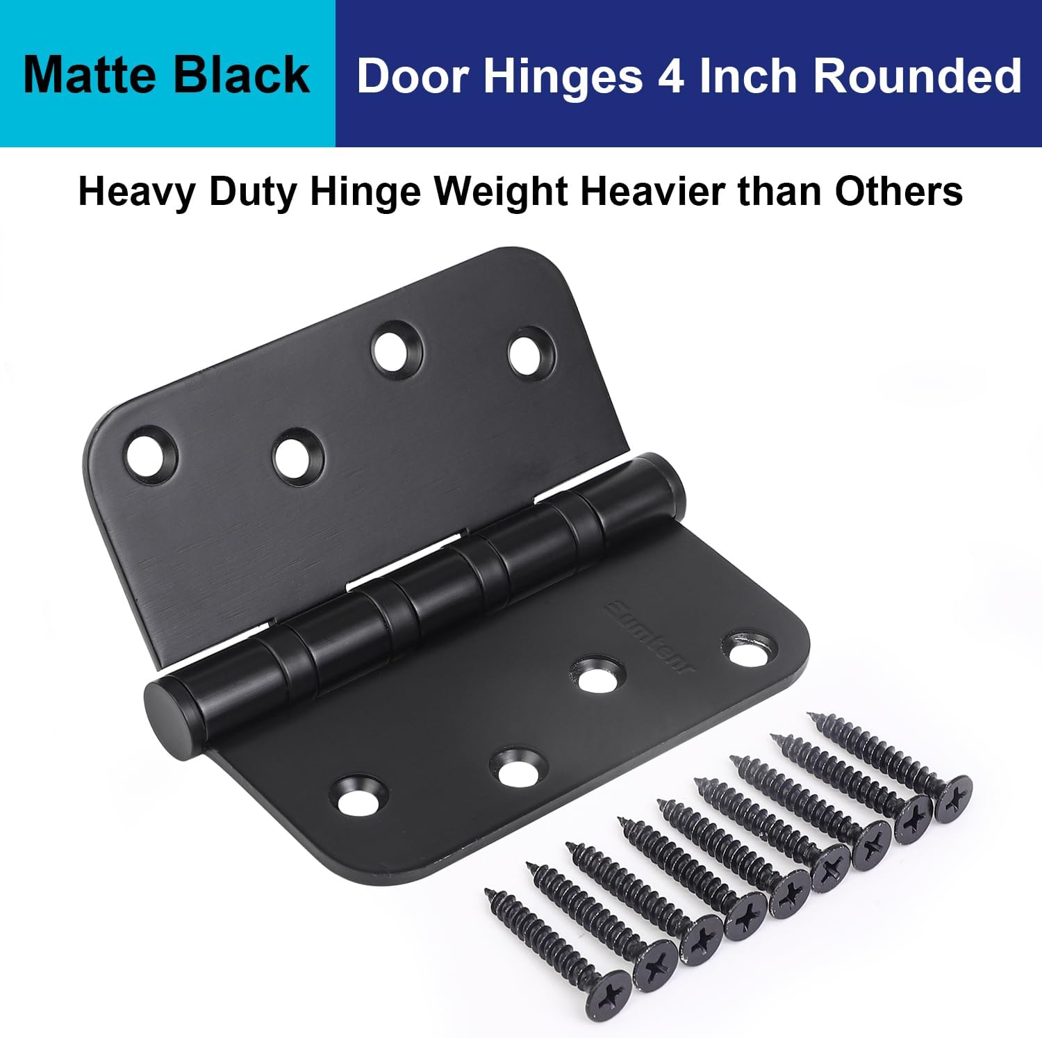 304 Stainless Steel 4" Door Hinges, Heavy Duty Ball Bearing Door Hinges 1/2'' Radius Corners for Exterior Interior Gate Swing Security Doors - Set of 2 Hinges (Matte Black)