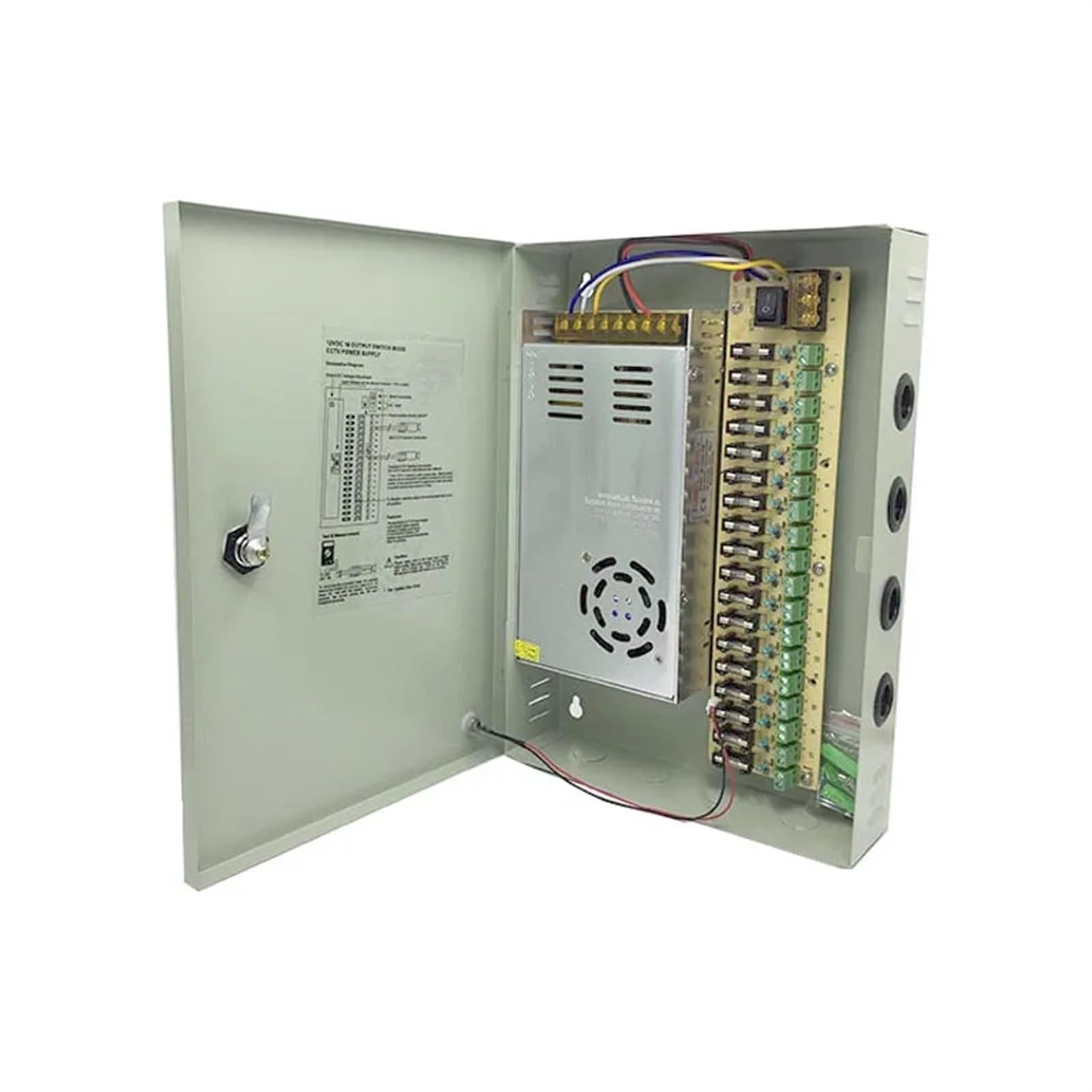 BRODEFUP Power Supply Box 18 Port Channel 300W/360W Distribution Metal Fuse AC 110-240V to DC 5V 12V 24V(24V 15A)