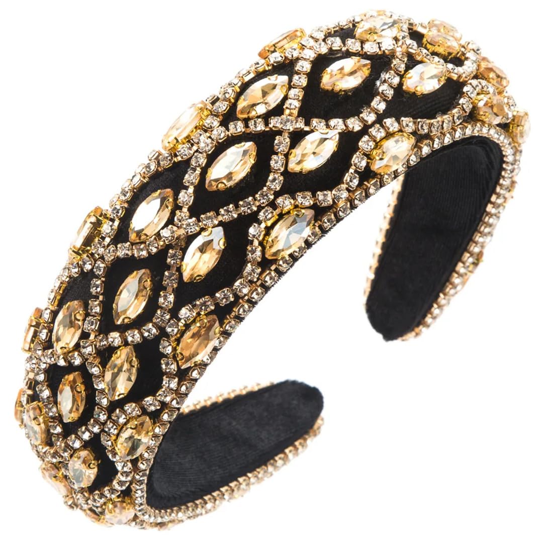 Fascia per capelli da donna a tesa larga, con strass, accessorio brillante per feste