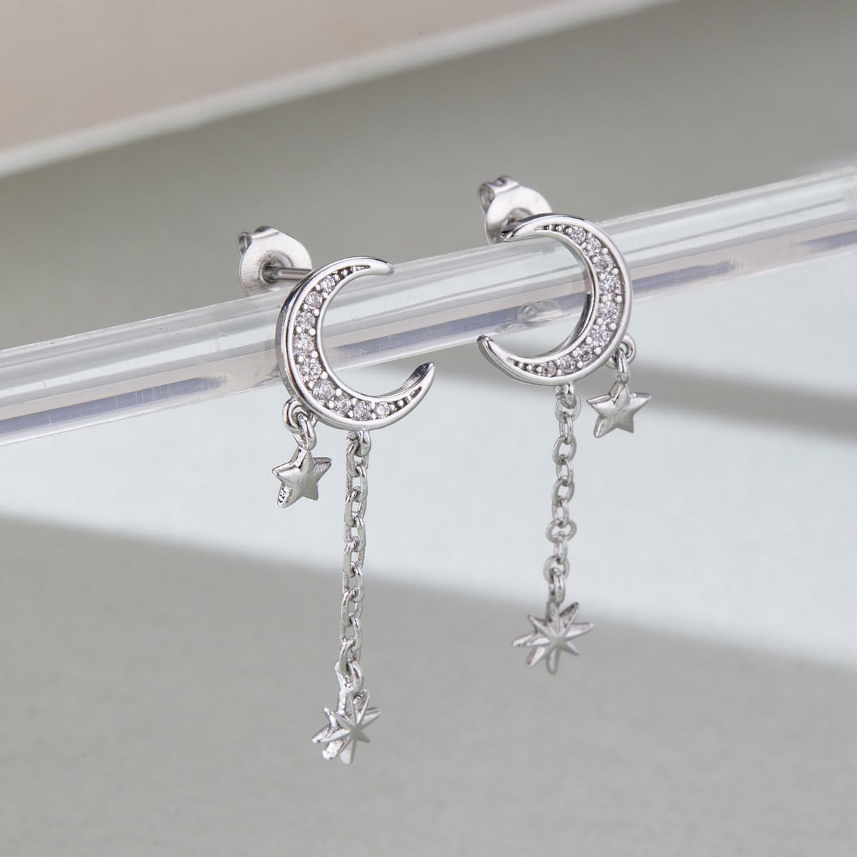 Moon And Star Earrings for Women Sterling Silver Post Stud Earring Hypoallergenic Dangle Earrings With Star Drop Women Gifts - Image 4