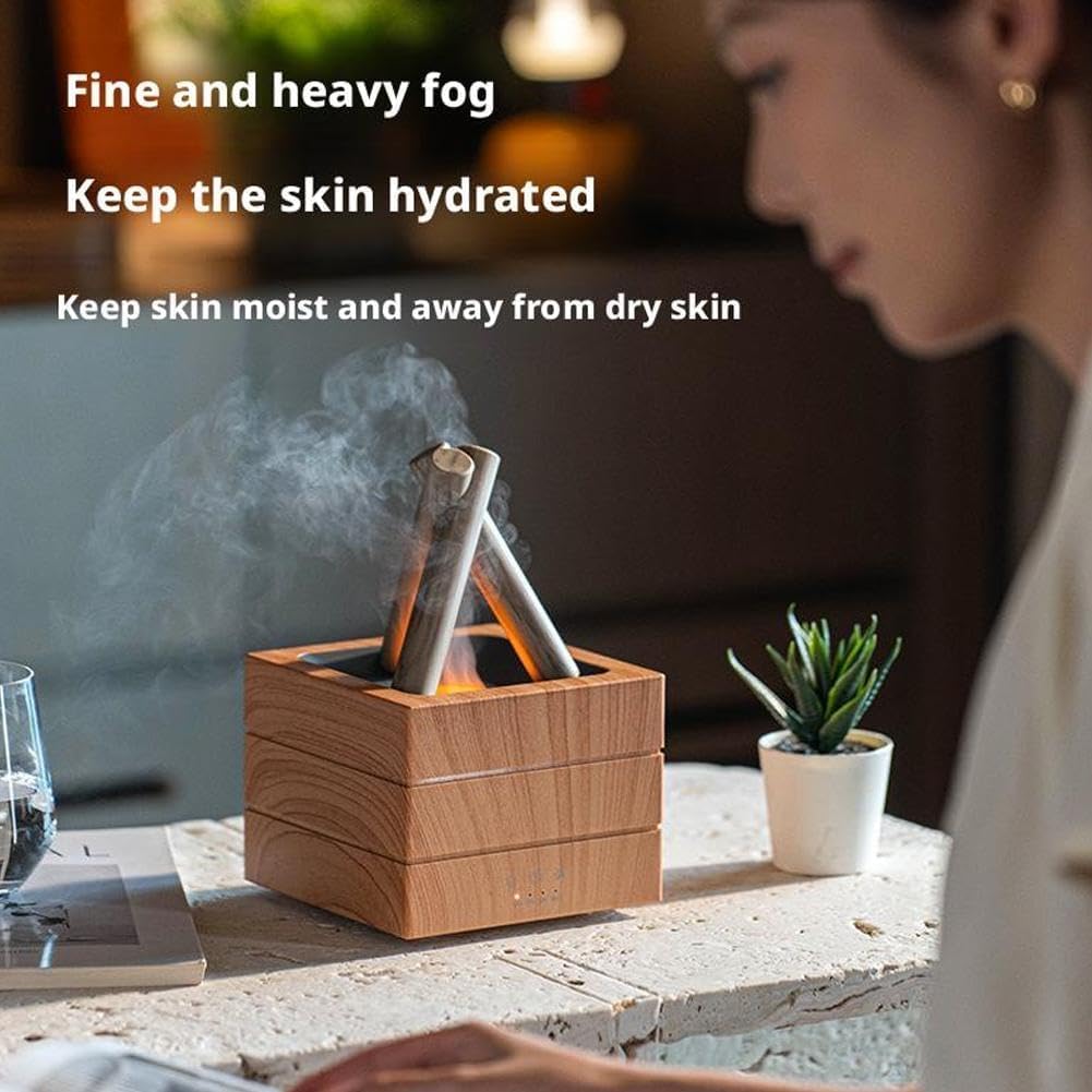 Flames Humidifier Essential Oil 280ML Humidifier with Essential Oil, Difusor de Aromas Para Casa, with 7 Colors Light, Timer & Auto-Off for Bedroom Living Room Office (Wood)