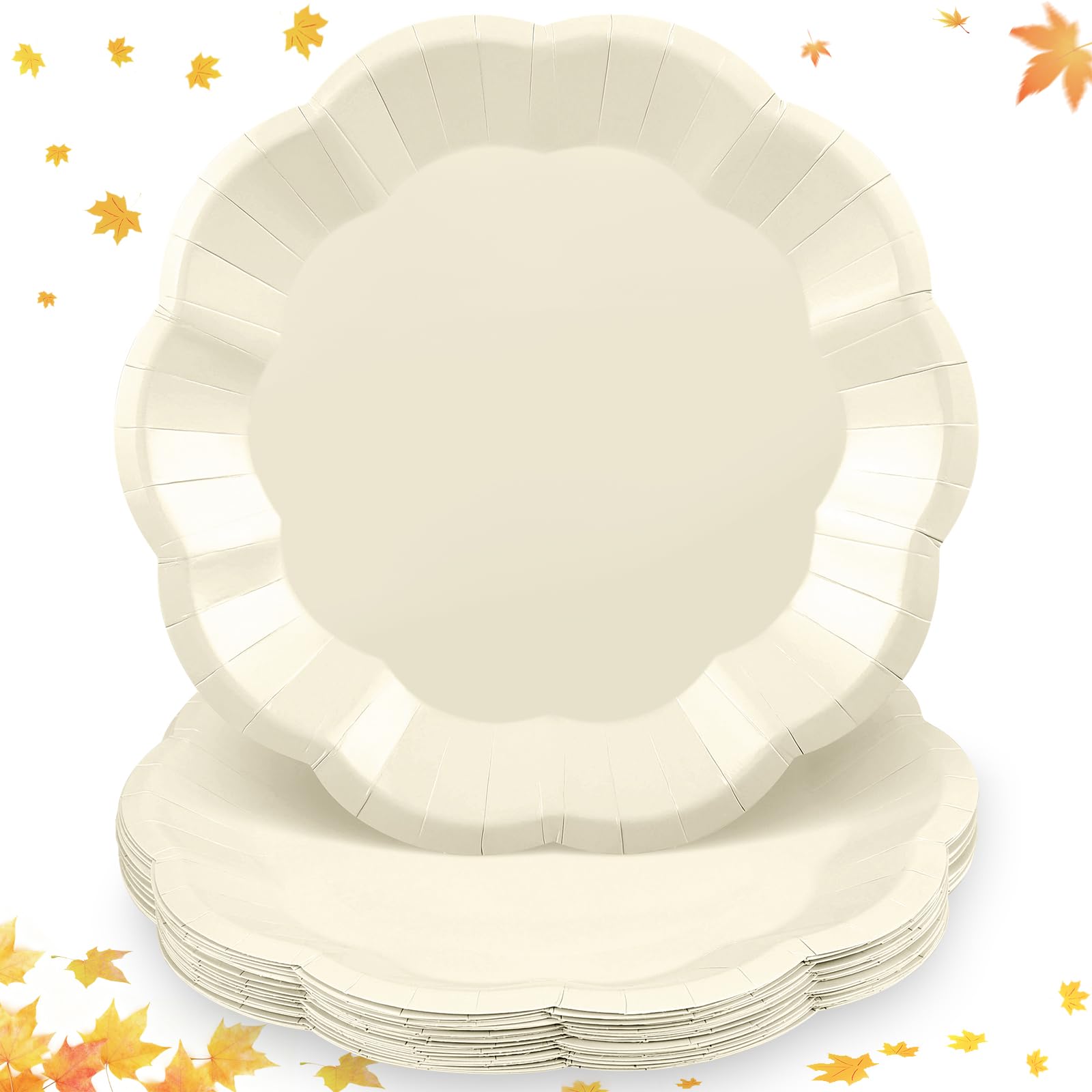 NatNarr 30 Pcs Cream Paper Plates 9 Inch Elegant Beige Fall Party Plates