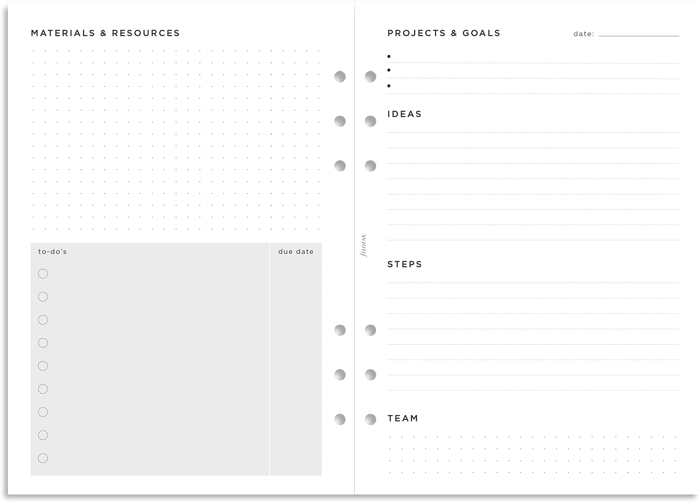 Filofax Organizer Refill, A5 Size, Project Management Pack, White Paper, 8.26" x 5.82", 56 Sheets (B132685)