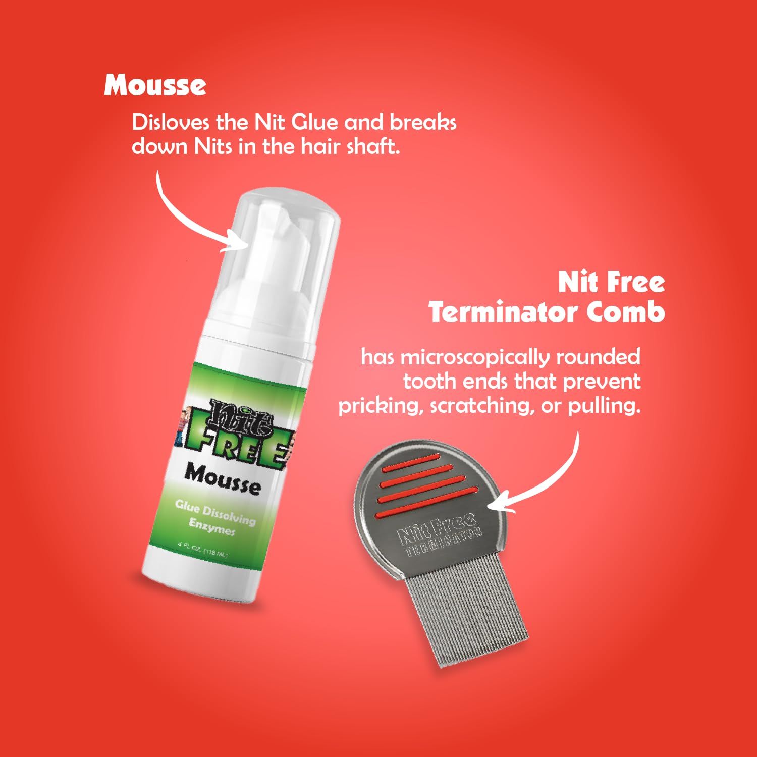 Nit Free Terminator Comb Pack of 2 and Nit Free Lice Mousse and Glue Disslolver (8ounce) Bundle