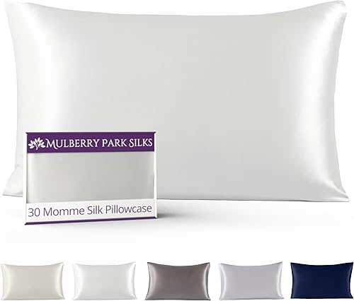 Mulberry Park - Funda de almohada de seda de 30 Momme, funda de almohada de seda pura para cabello y piel, funda de almohada de seda real de morera