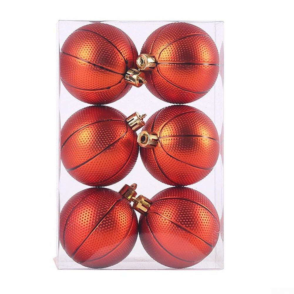 6Pcs Christmas Tree Ornaments Balls, Christmas Ball Football Basketball Baseball Ornament Christmas Tree Pendant, Lightweight, 6cm(B)