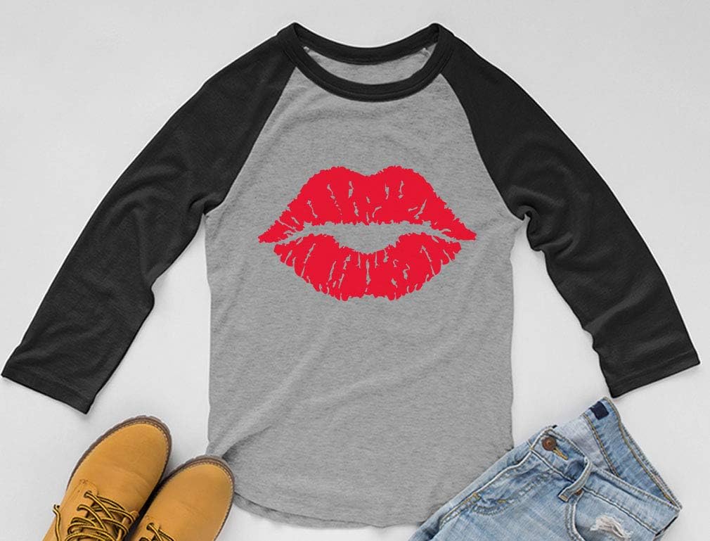 Tstars Red Lips Cute Valentine's Day Casual Girls' 3/4 Sleeve Baseball Jersey Toddler Shirt