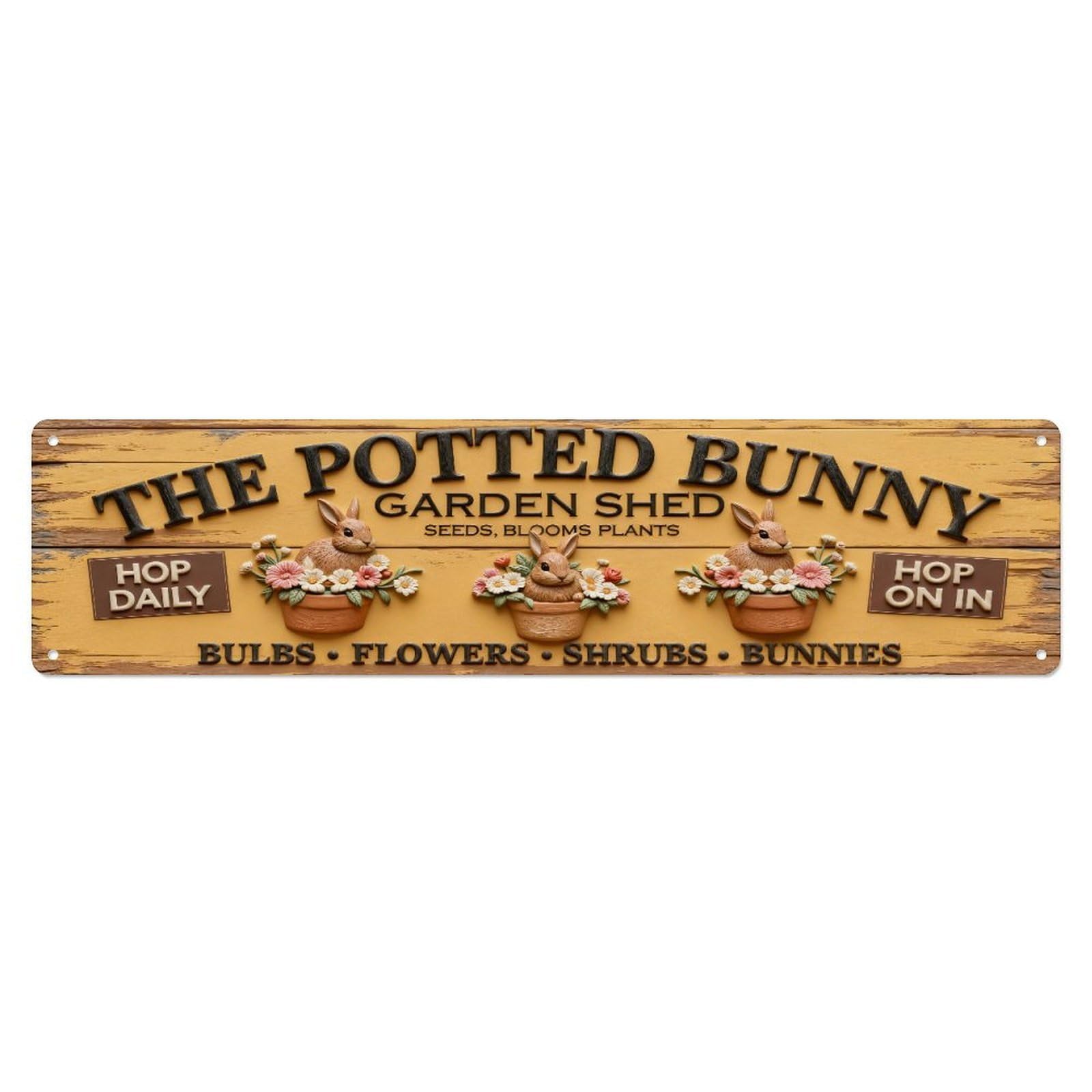 Bunnies Flowers Pots Garden Shed Metal Tin Sign Plaque