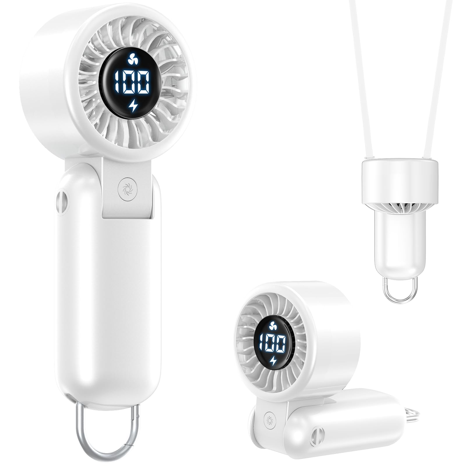 Portable Handheld Turbo Fan with LED Display - Turbocharged 32ft Cooling, Long-lasting 5 Speeds 4oz Lightweight, USB Rechargeable Mini Personal Hand