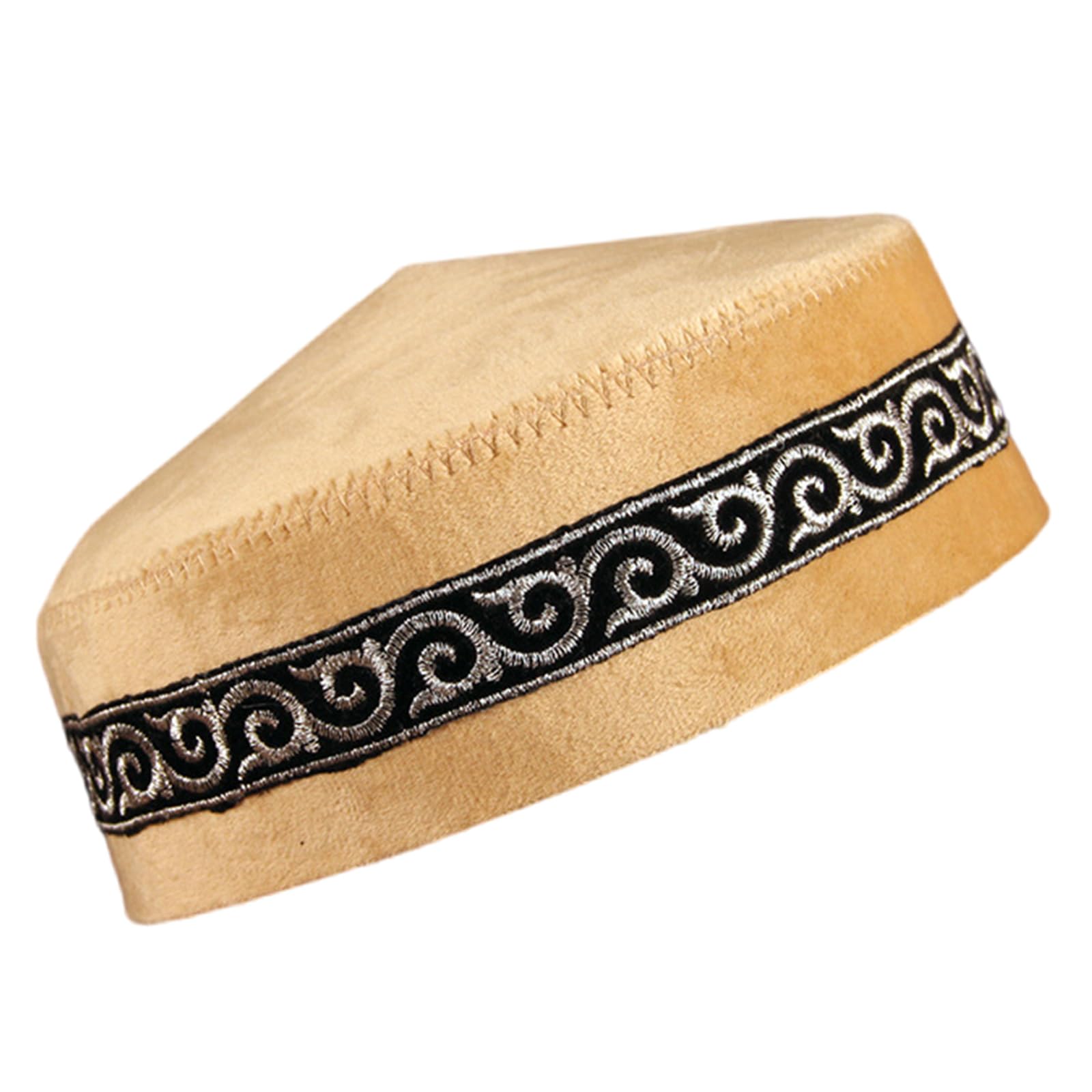 CAZSTYK Blue Skull Caps Soft Polyester Religious Ceremony Cultural Embroidered Headwear Stage Costume Ethnic Headwear