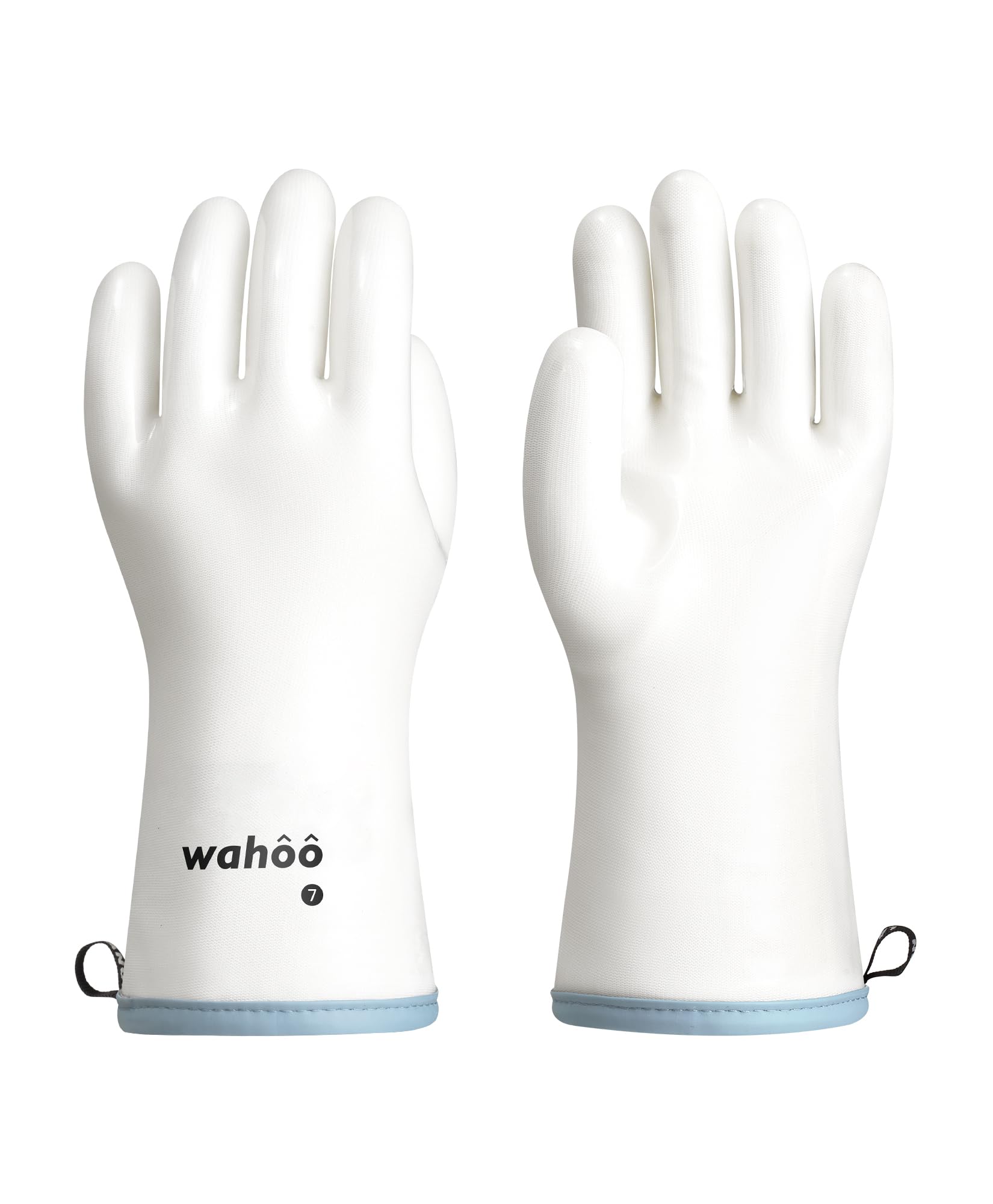 wahooProfessional Liquid Silicone Oven Mitts Gloves, Heat Resistant Gloves for Cooking, Baking, CoralAir Liner, 12 Inch, White, Medium