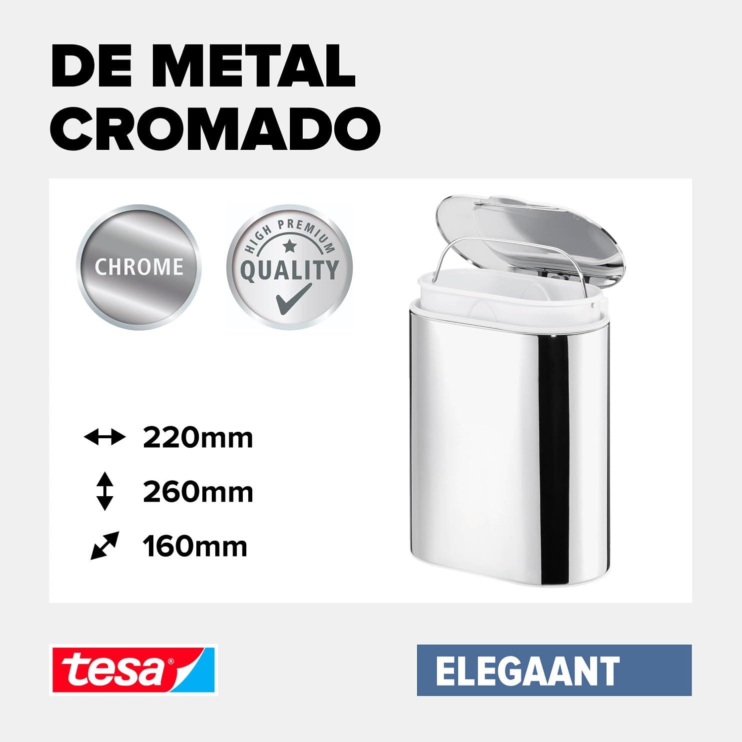 tesa ELEGAANT Papelera de bańo - 220 x 260 x 160 mm