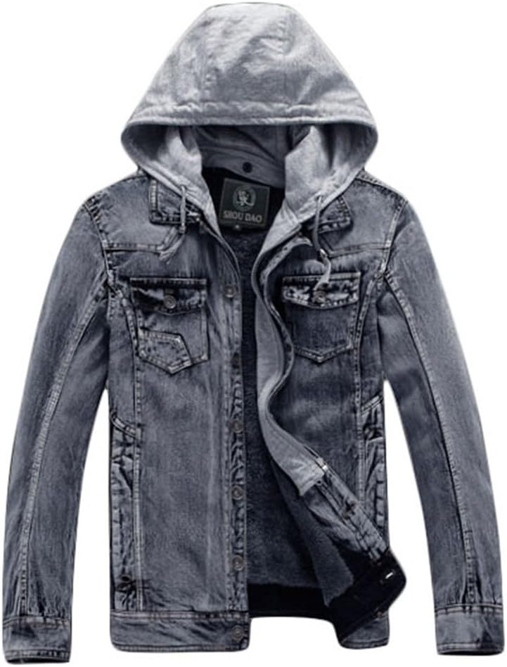 COOLIE Men's Black Grey Fashion Hooded Washed Casual Thick Denim Jackets