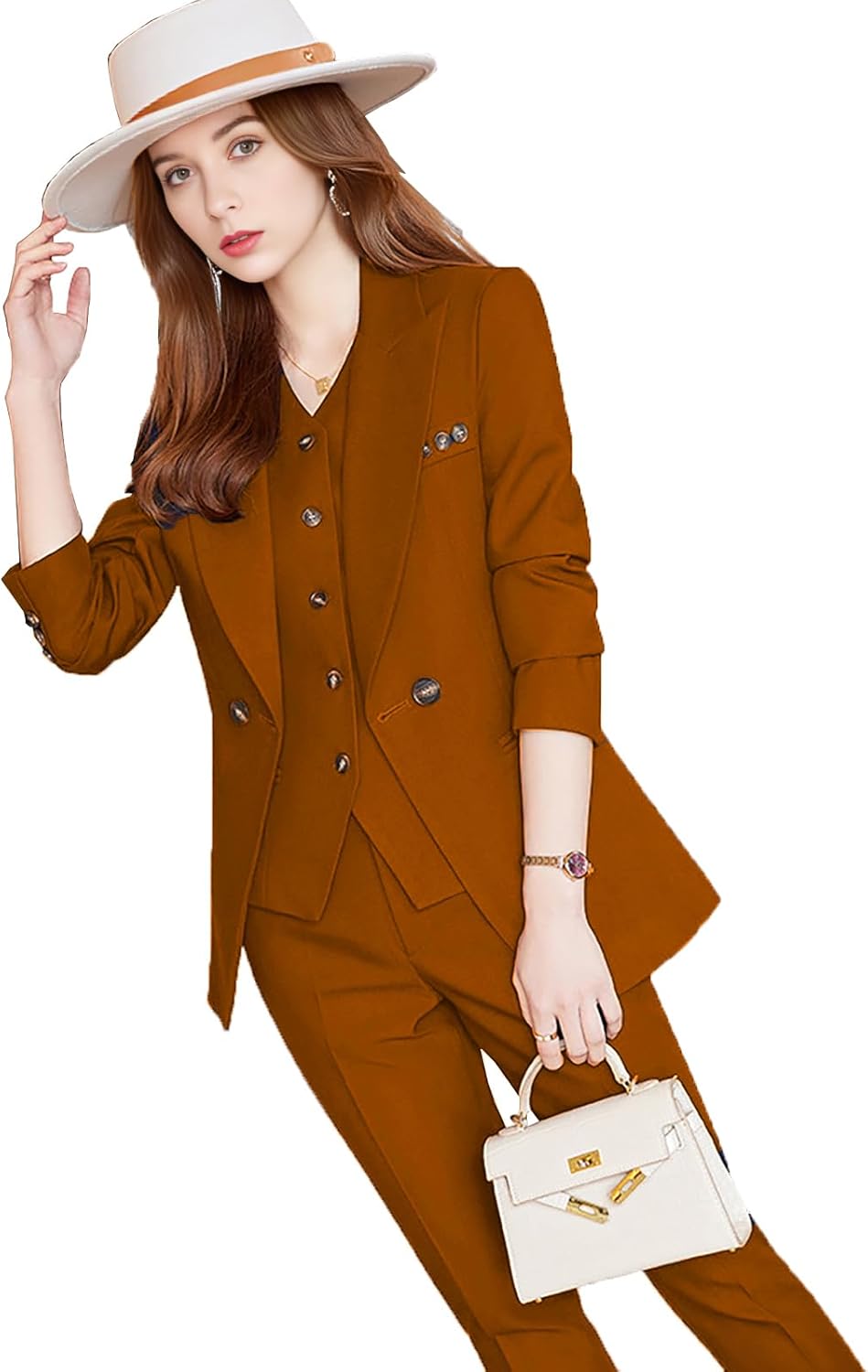 Dowbins Pant Suits for Women Dressy Pant Suit Two Buttons 3 Piece Suit Casual Work Business Suits for Women