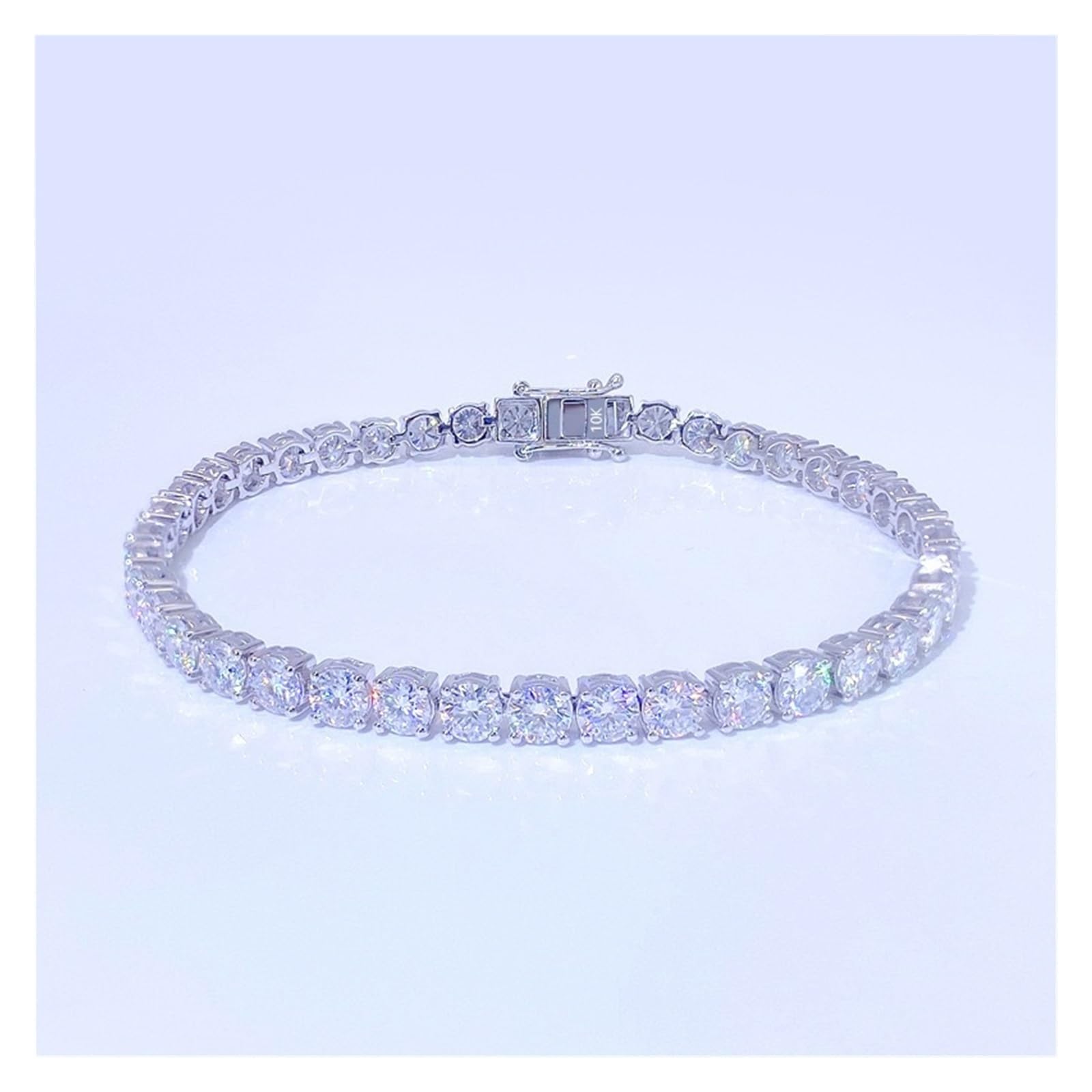 YDYDTTKD Armband, 3 mm Moissanit-Tennisarmband, 925er Sterlingsilber, D Vvs1, Moissanit-Handarmbänder, Armreif mit Diamantprüfer (weiß vergoldet, 16,5 cm)