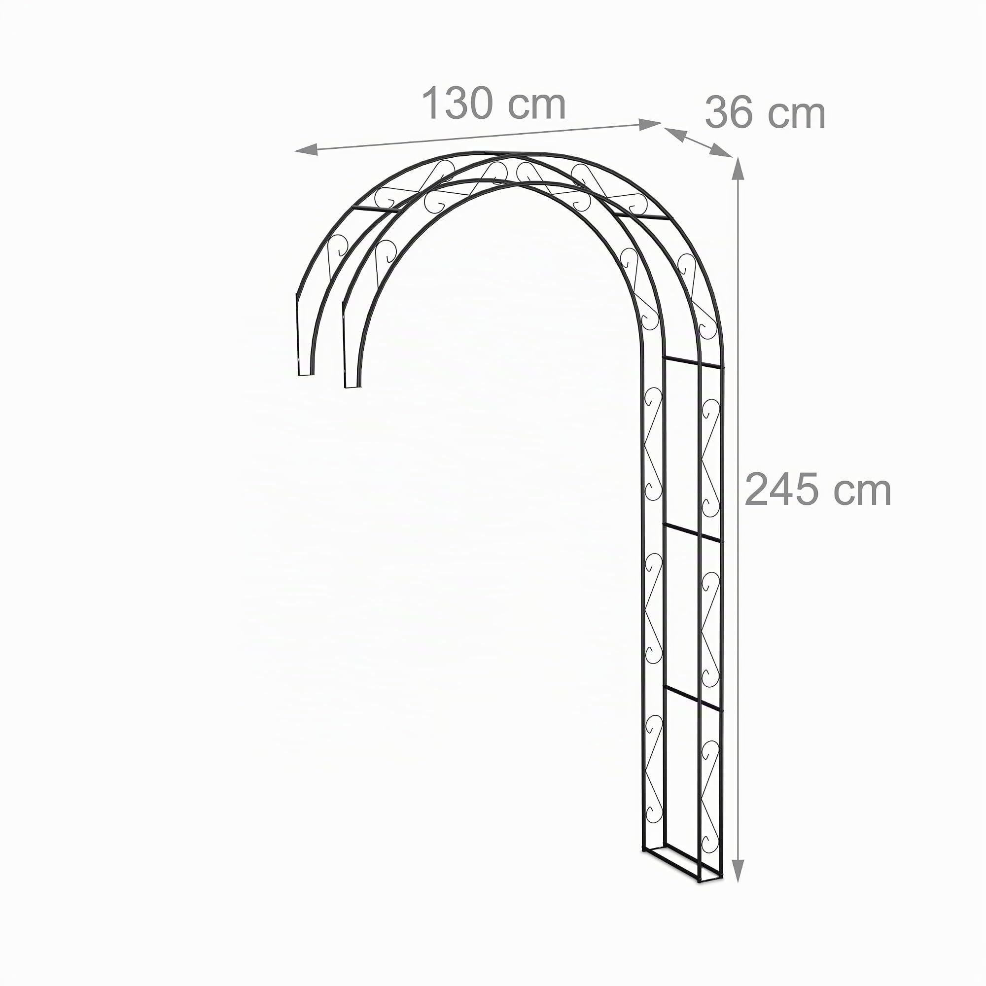 Relaxdays Mezzo Arco per Rose Rampicanti da Giardino, Sostegno per Piante, HLP: 245x130x36 cm, Supporto in Acciaio, Nero