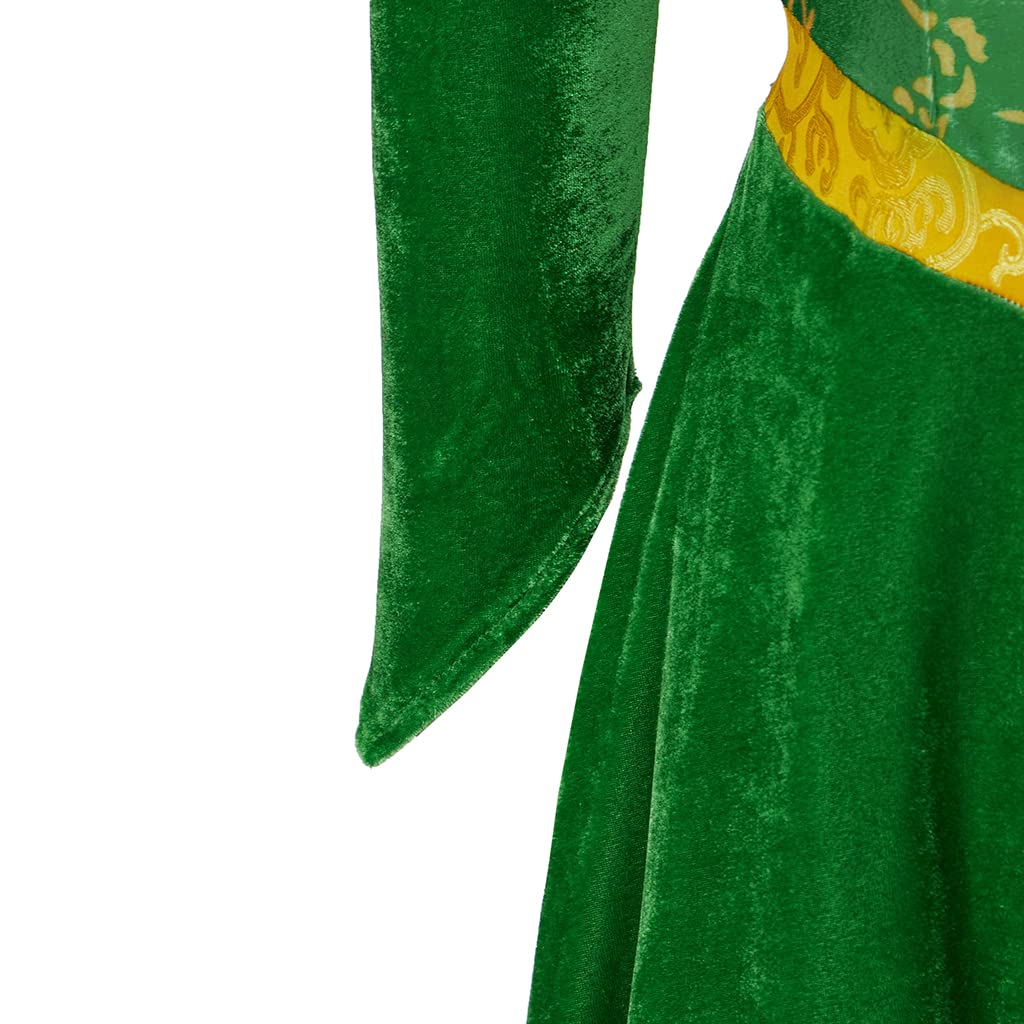 Willyacos Princess Fiona Costume Adult Women Green Velvet Fiona Cosplay Dress Halloween Outfit
