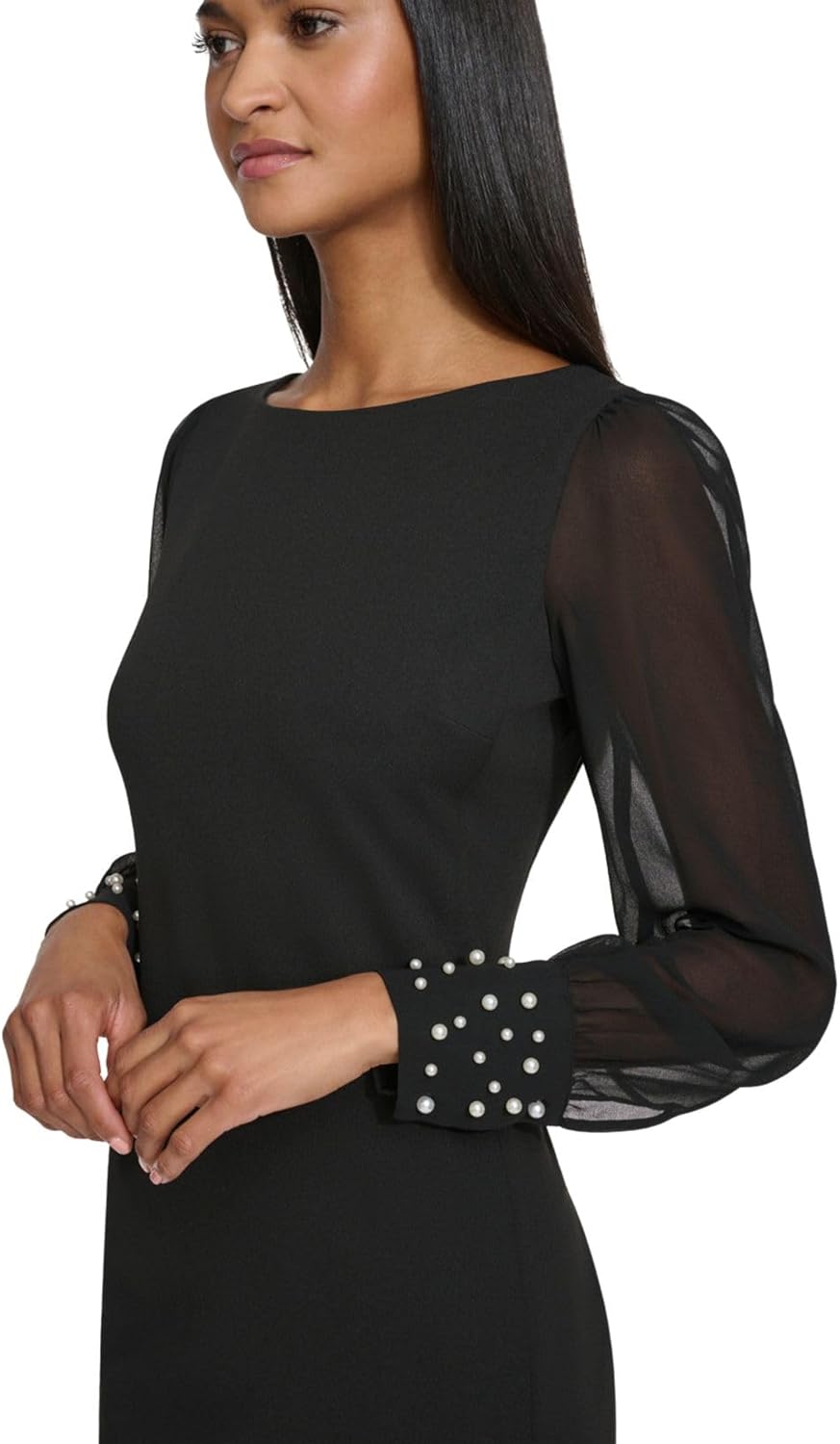 Karl Lagerfeld Paris Womens Solid Sheer Sleeve Sheath Dress - Image 5