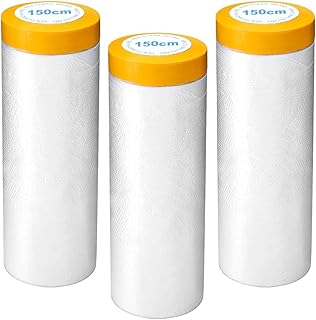 LOSYHU 3 Pack Protective Masking Film with Tape 5 x 65 Ft Car Painters Plastic Sheeting Roll Tape and Drape Masking Film f...