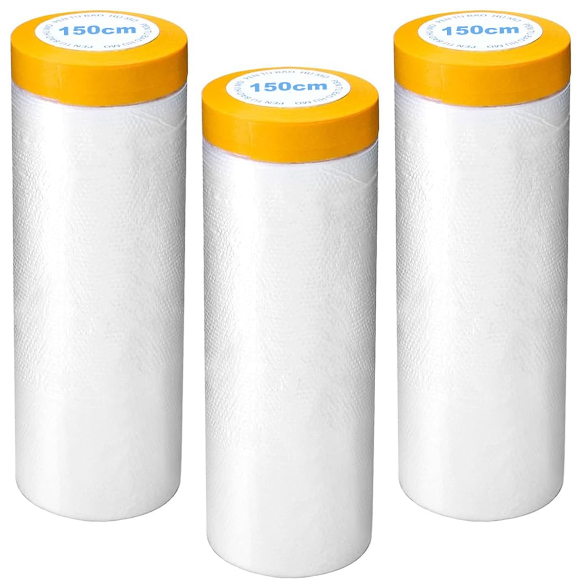 3 Pack Protective Masking Film with Tape 5 x 65 Ft Car Painters Plastic Sheeting Roll Tape and Drape Masking Film for Automotive Painting Covering Frames, Furniture, Auto Body