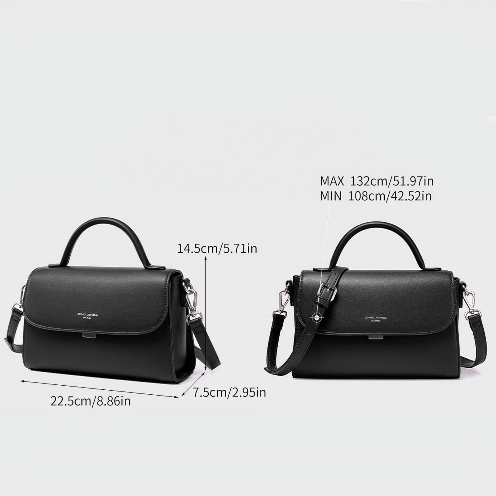 David Jones - Damen Umhängetasche Mittelgroß - Frau Handtasche Klappe mit einem Henkel PU Leder - Modische Schultertasche Henkeltasche - Elegante Stilvolle Tasche Alltag Crossbody Bag