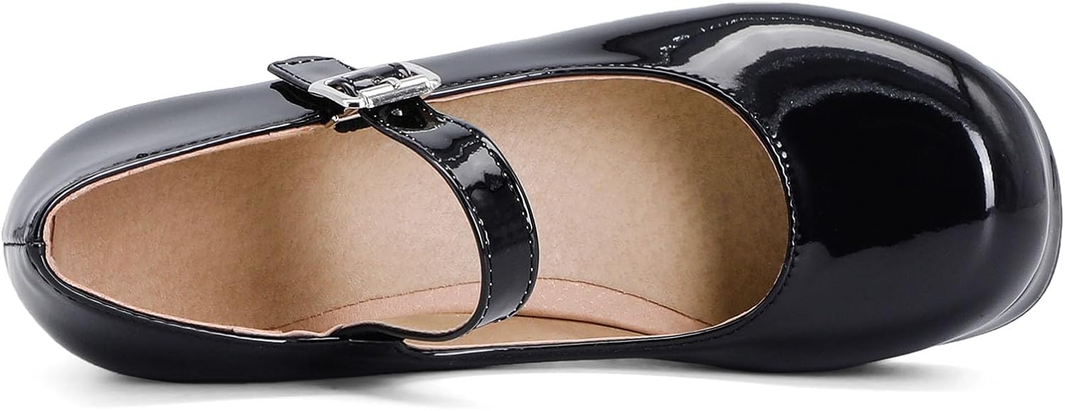 Bellirala Womens Lolita Shoes Patent Leather Mary Jane Platform Chunky Heeled Pumps(Black,US Size 9) - Image 5