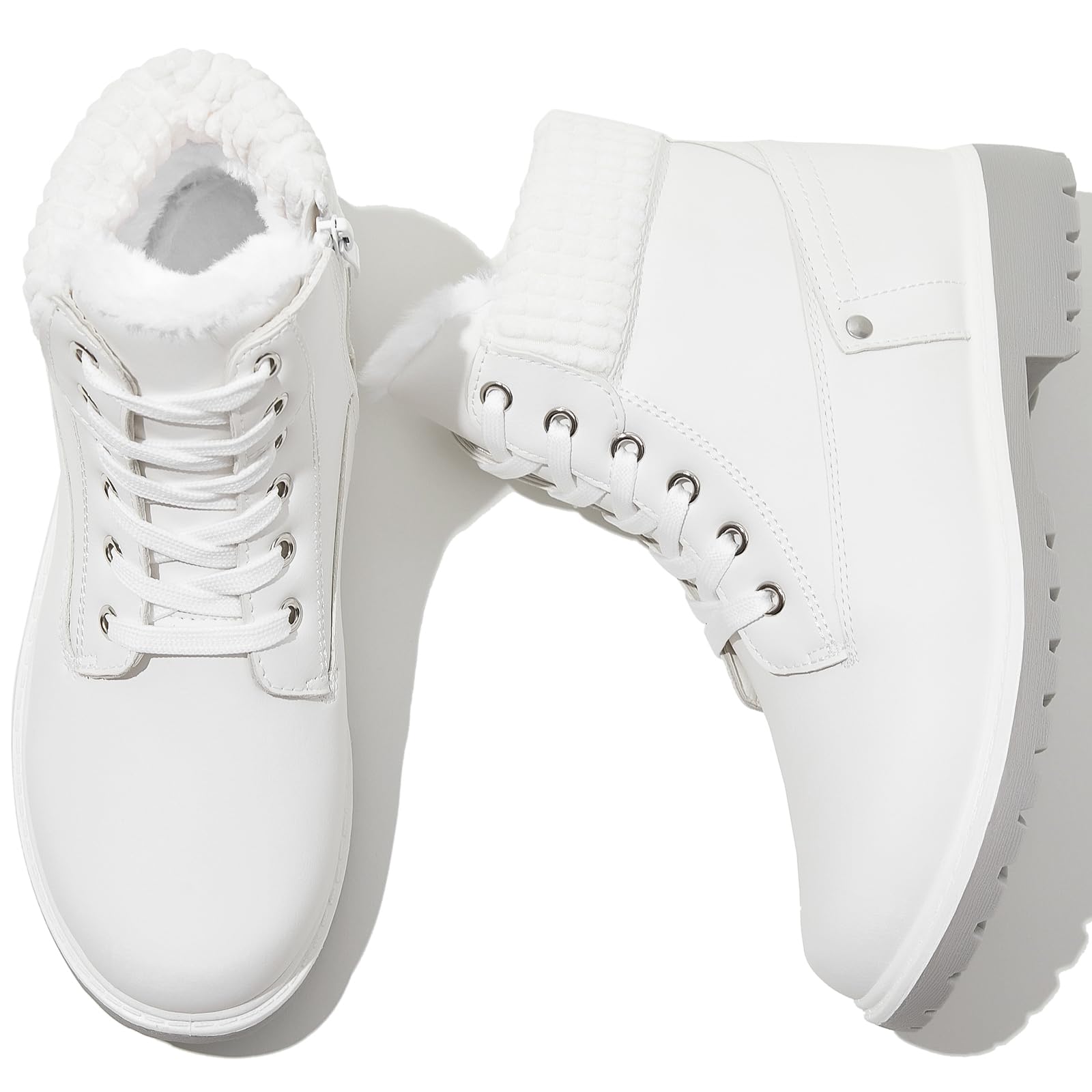 POVOGER Women's Black/White Ankle Bootie Winter Boots with Side Zipper